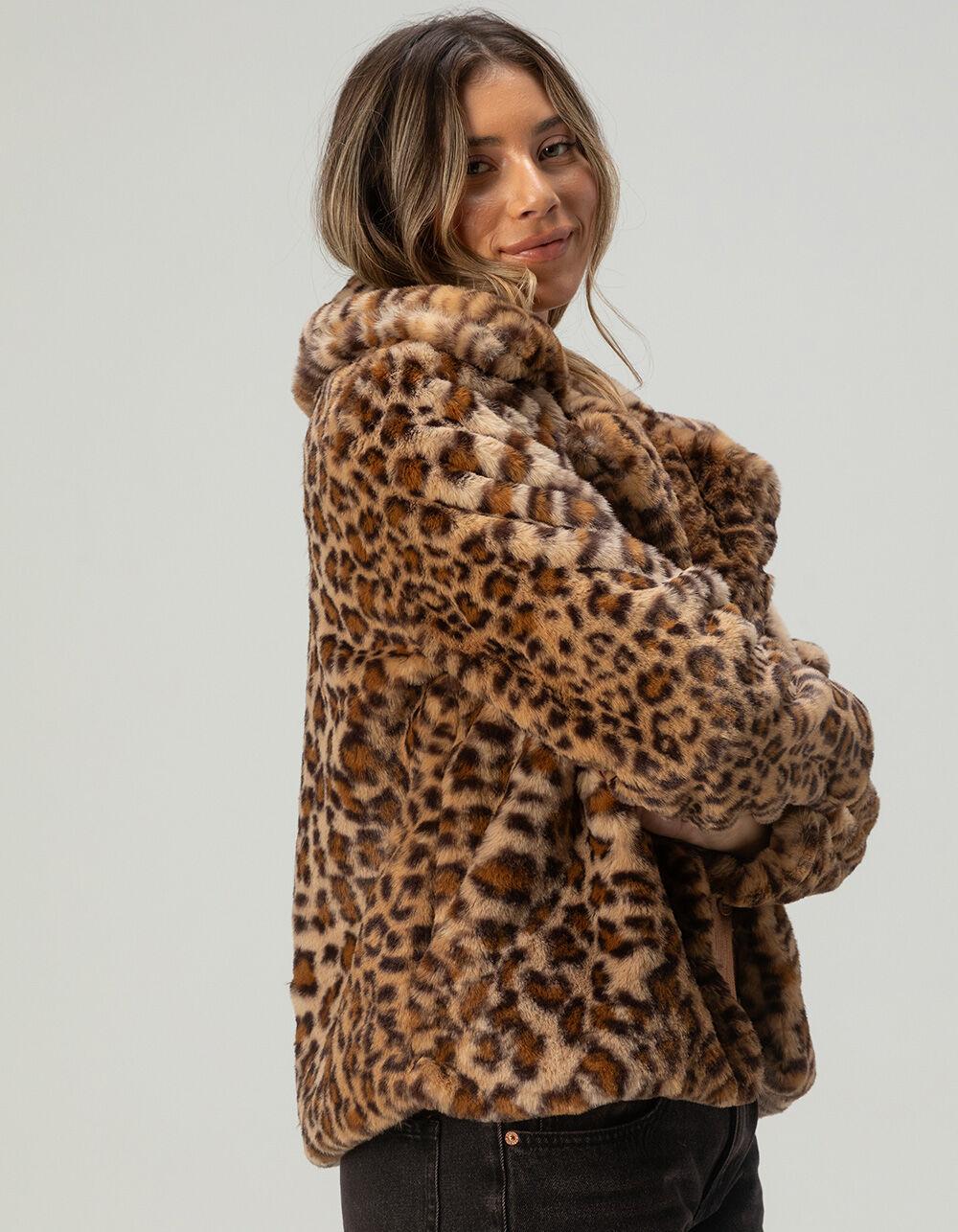 RSQ Womens Leopard Print Soft Fur Jacket - LEOPARD Product Image