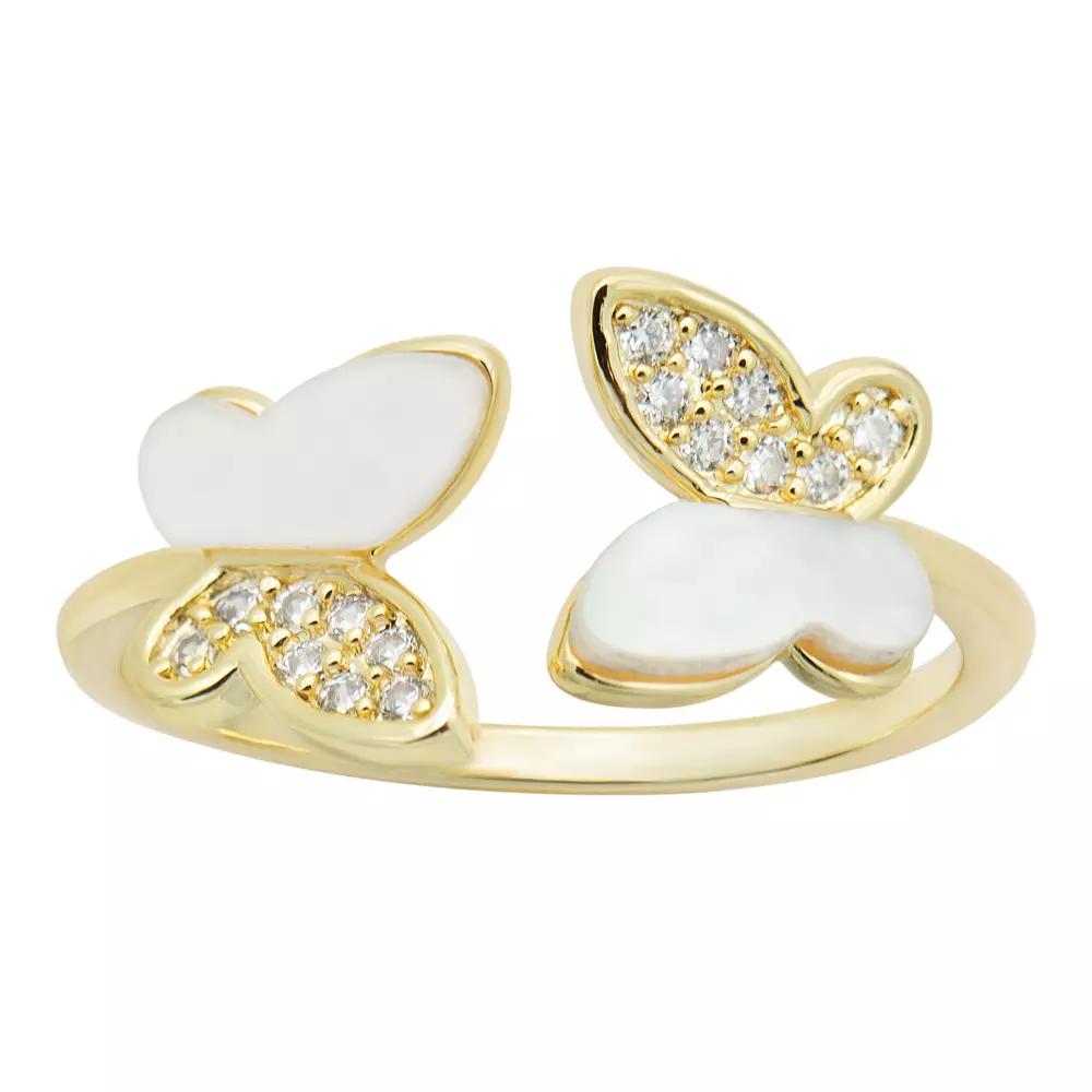 City Luxe Gold Tone Mother of Pearl & Cubic Zirconia Open Butterfly Ring, Womens Gold Tone Mop Product Image