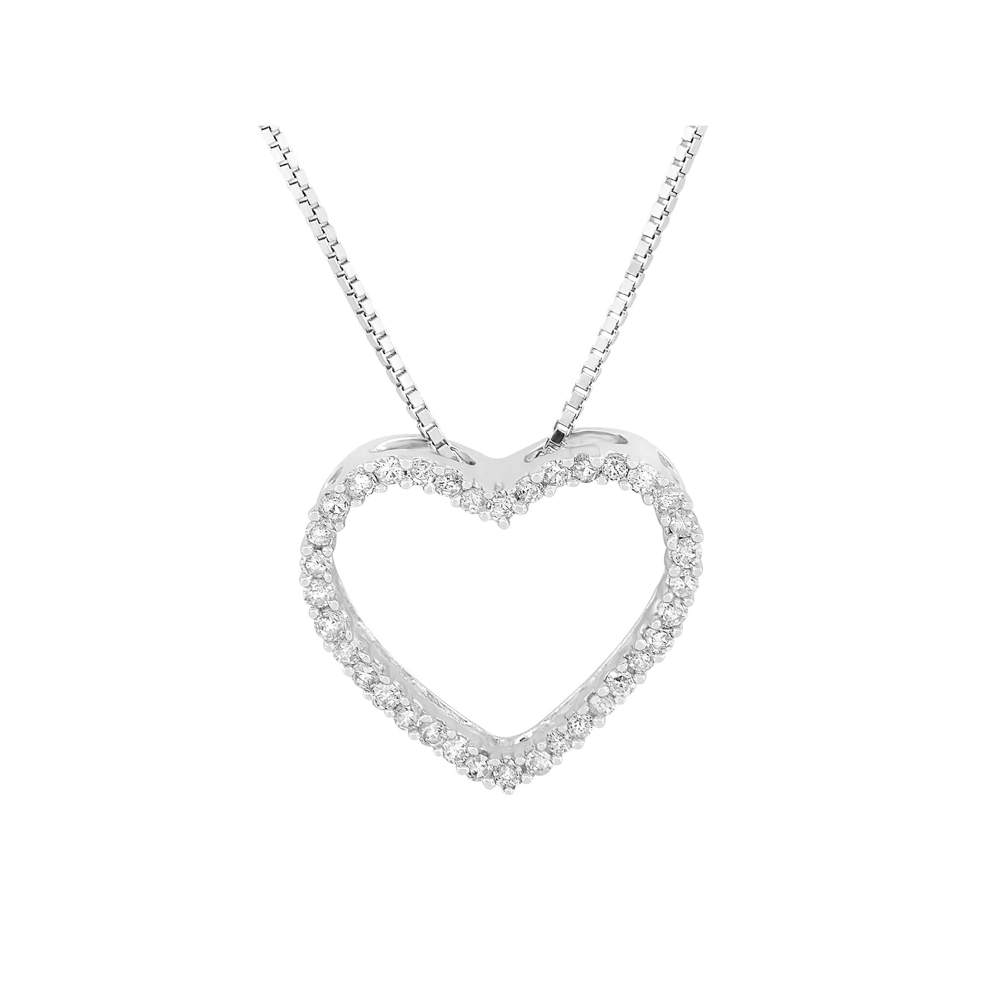 Sterling Silver 1/5 Carat T.W. Diamond Openwork Heart Necklace, Womens Product Image