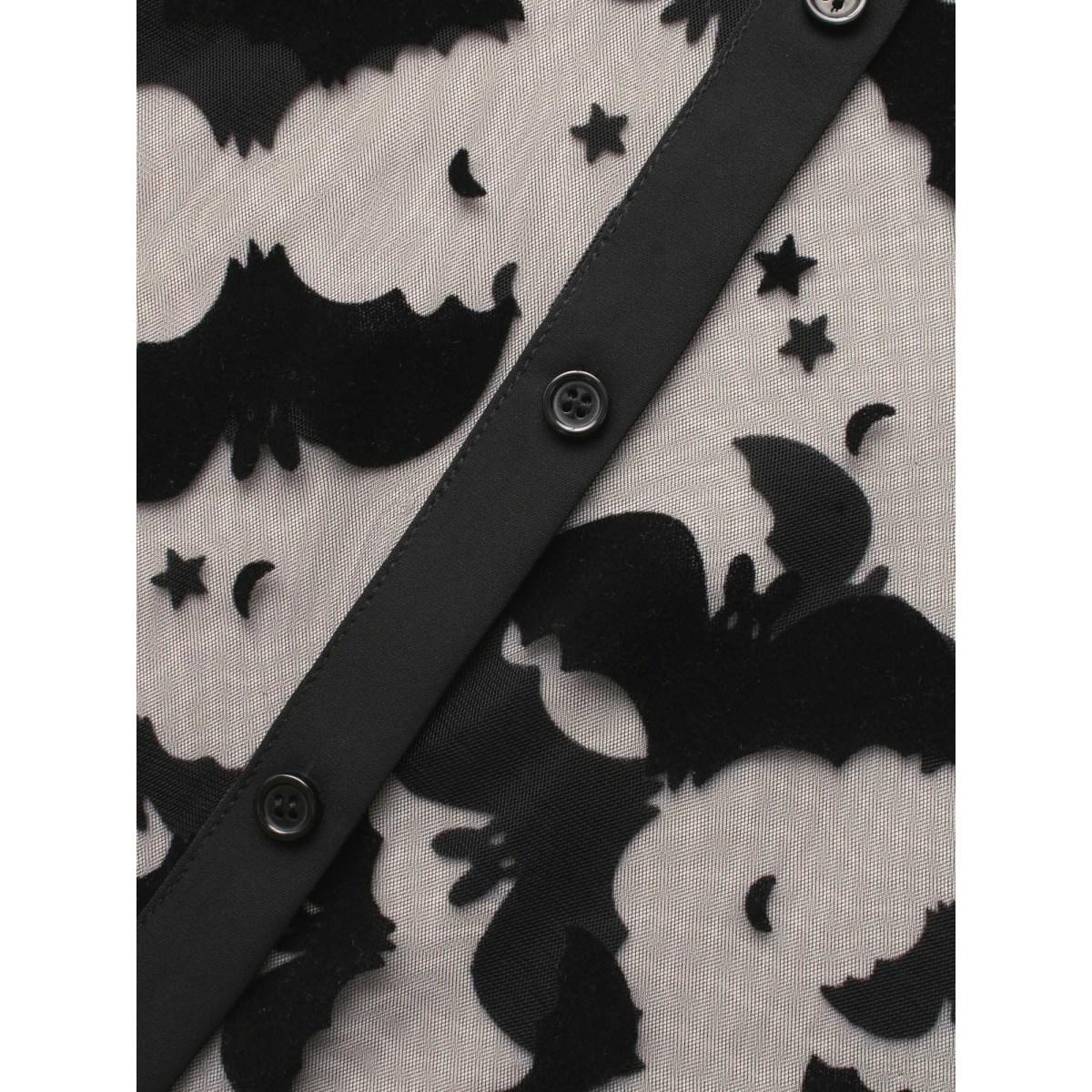 Plus Size Black Bats & Bows Ribbon Collar Blouse Women Elegant Long Sleeve Ribbon-tied collar Everyday Blouses BloomChic 28/5X Product Image