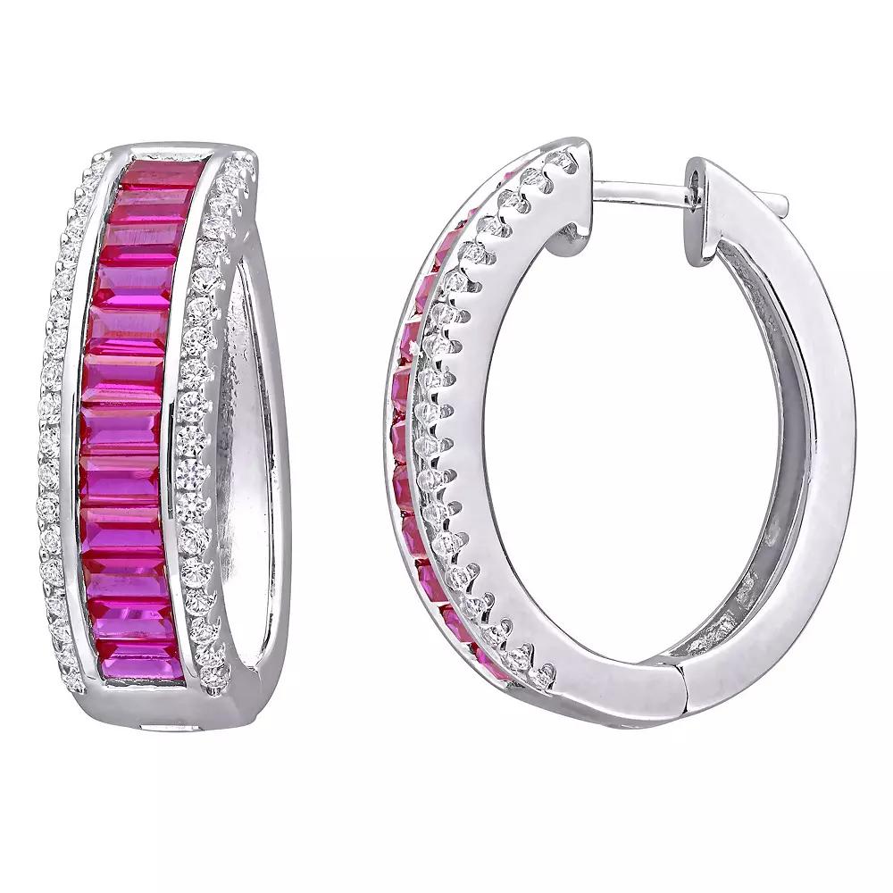 Stella Grace Sterling Silver Lab-Created Ruby & Lab-Created White Sapphire Hoop Earrings, Women's Product Image