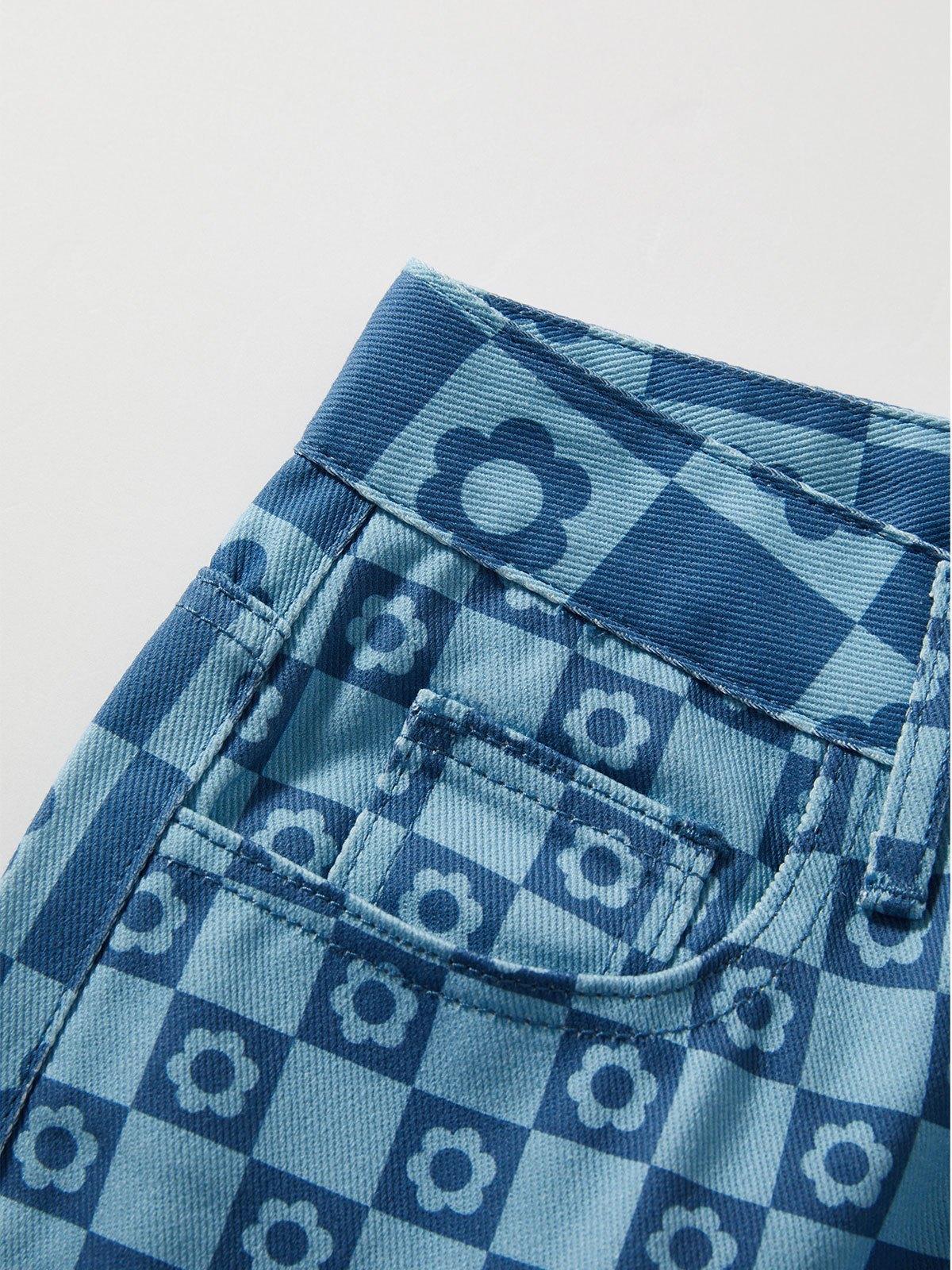 Checkered Print High Waist Slim Jeans Product Image