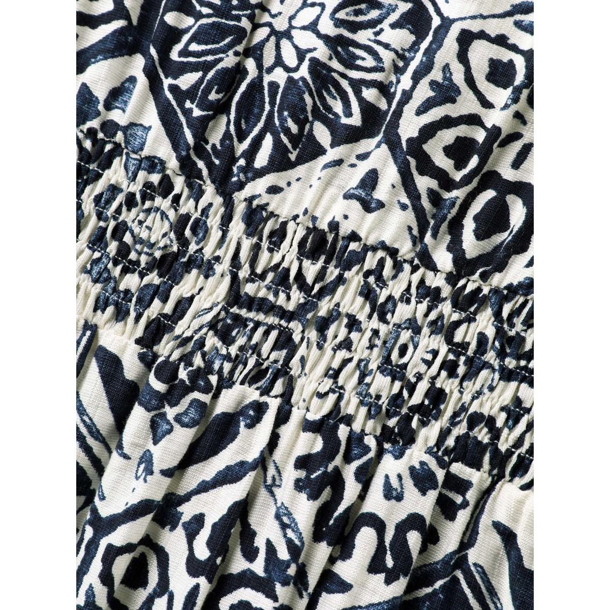 Plus Size Boho Geometric Print Split Midi Dress DarkBlue Women Boho V-neck Short sleeve Curvy BloomChic 18-20/2X Product Image