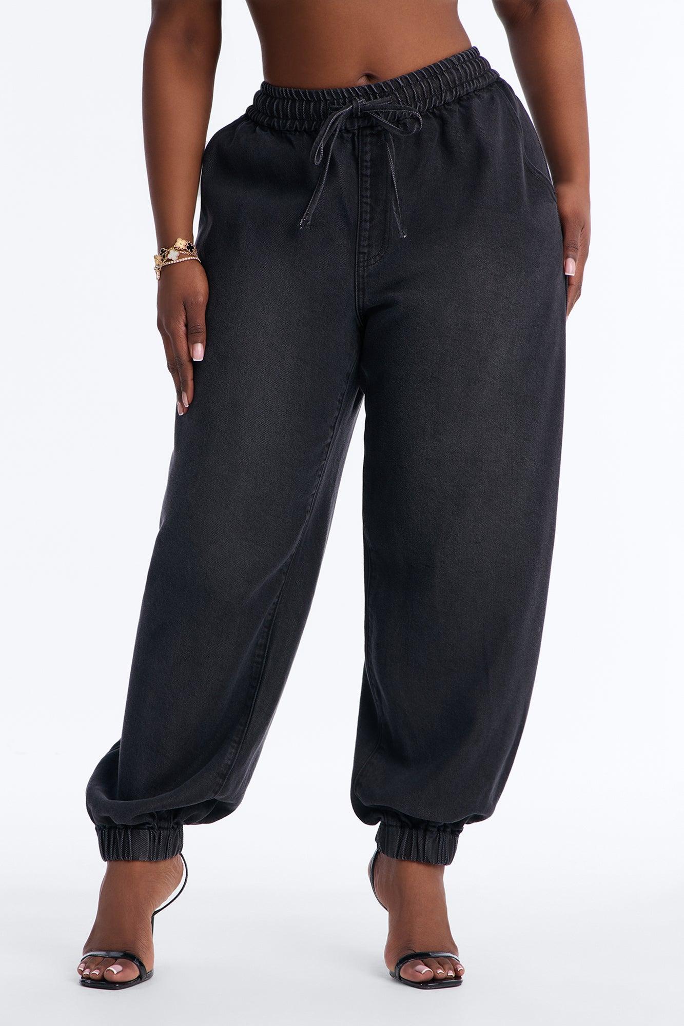 Esplanade Tie Waist Loose Drapey Jogger Jeans - Black Wash Female Product Image