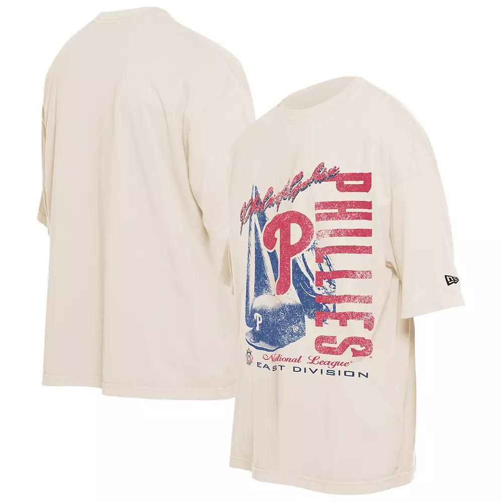 Men's New Era Cream Philadelphia Phillies Cooperstown Collection Oversized Throwback Distressed T-Shirt, Size: 3XL, Beige Product Image