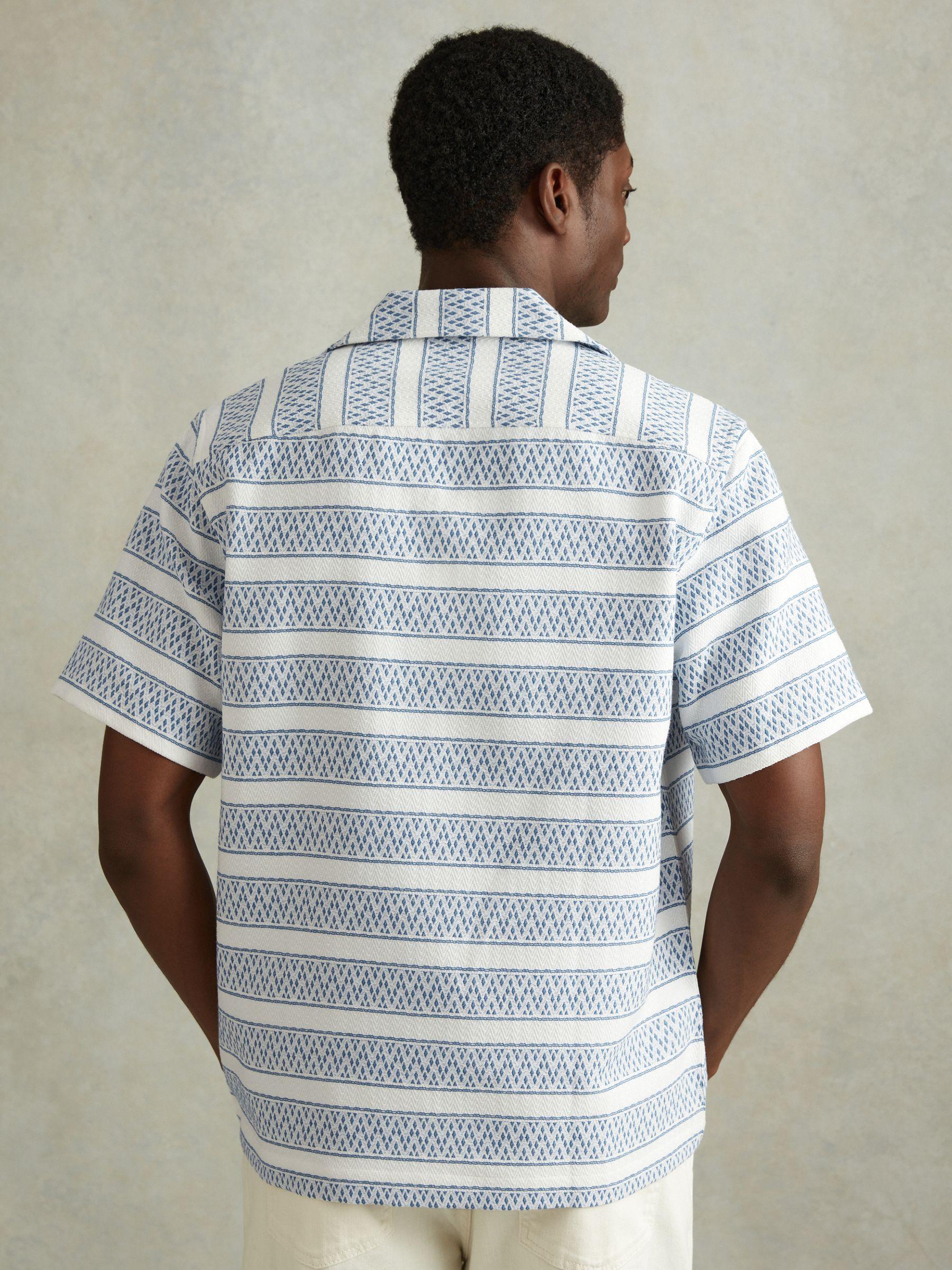 Herringbone Cuban Collar Shirt in White/Soft Blue Product Image