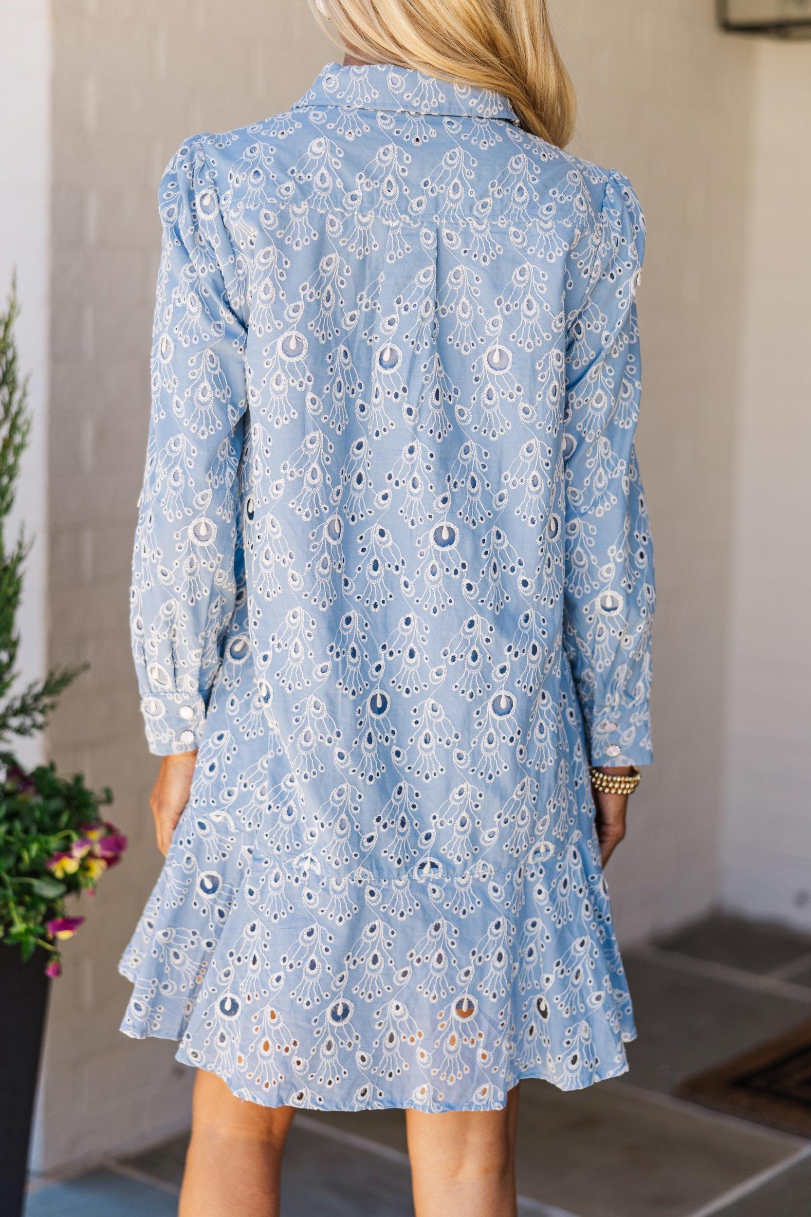 Share Your Story Light Blue Eyelet Shirt Dress Female Product Image