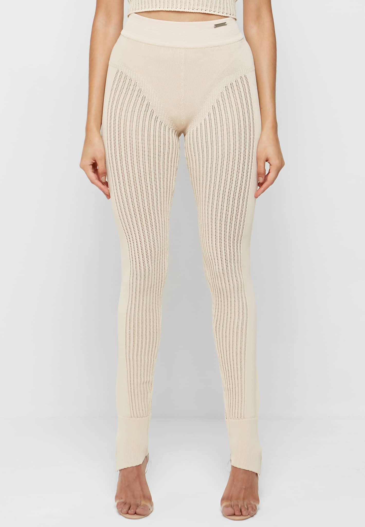 Knitted High Waisted Leggings - Beige Female Product Image