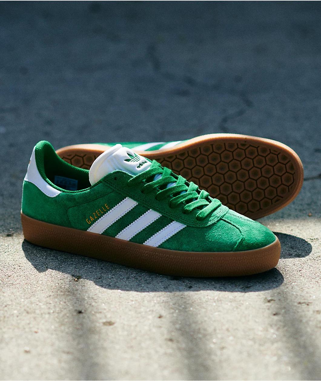 adidas Gazelle ADV Green, White & Gum Skate Shoes Product Image