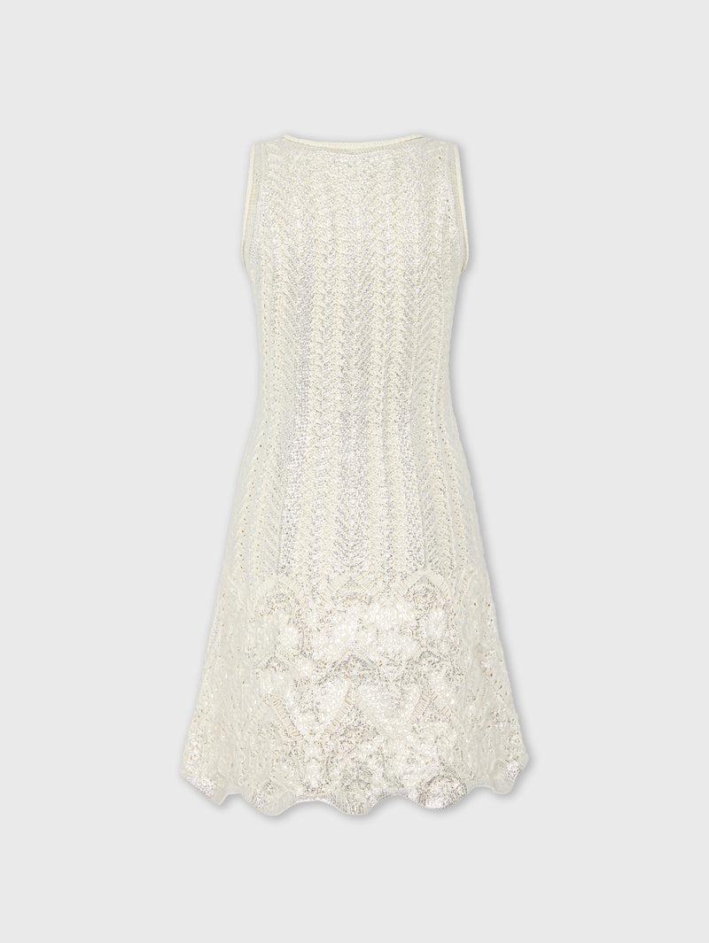 ECRU SHORT DRESS IN COTTON KNIT WITH SILVER INDUCTION Product Image