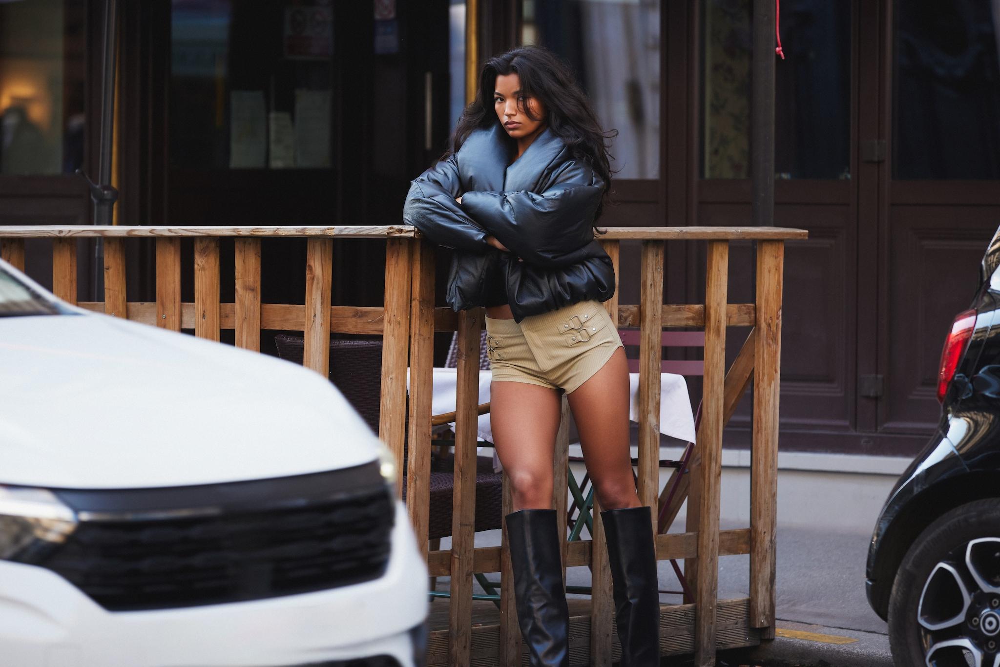 Stone Pinstripe Trim Detail Hot Pants Product Image