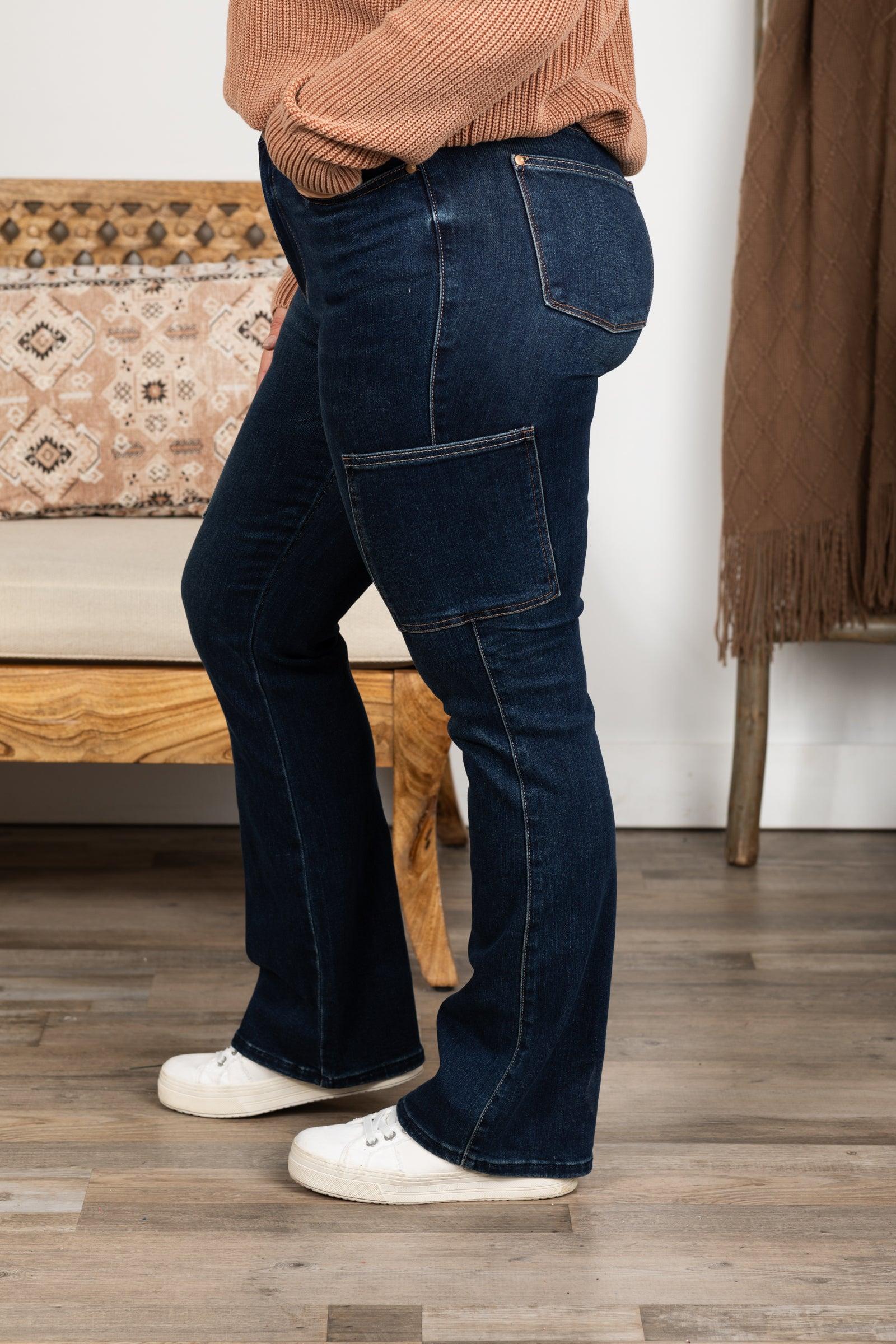 Judy Blue Dark Wash Cargo Bootcut Jeans Product Image