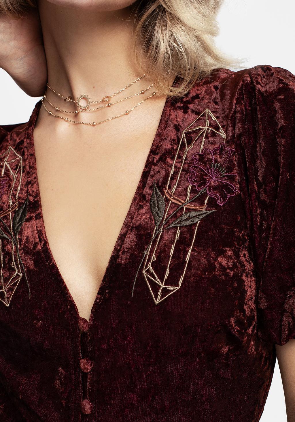 Essence Crushed Velour Button Up Midi Dress Product Image