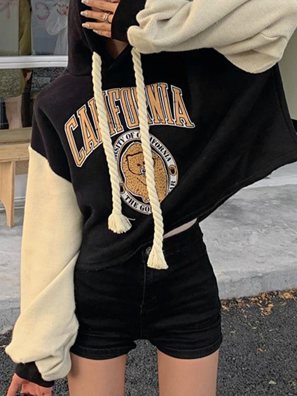 Short American Style Print Raglan Oversized Hoodie Product Image