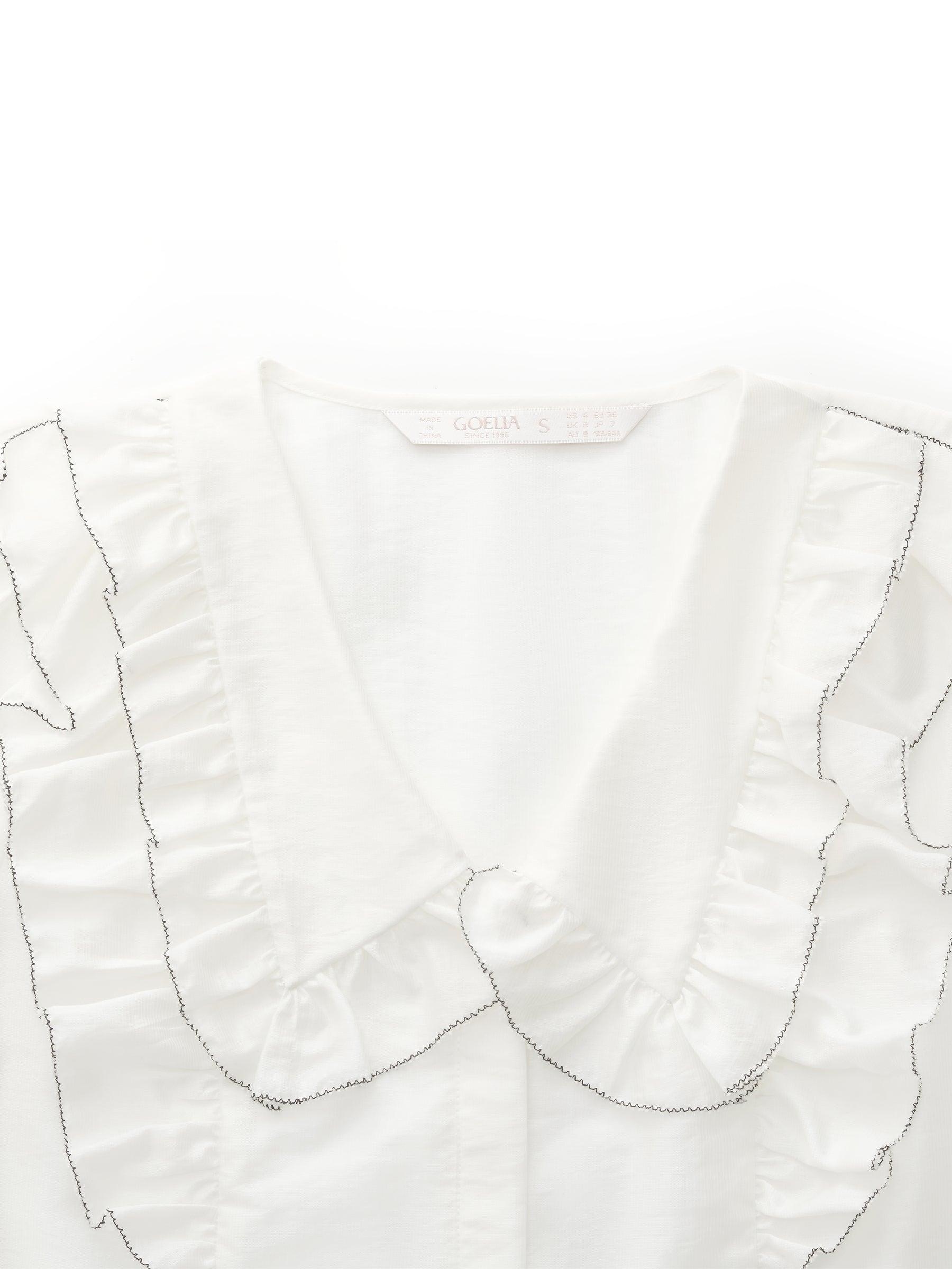 Tencel Blend Ruffle V-Neck Women Shirt With Layered Camisole Product Image