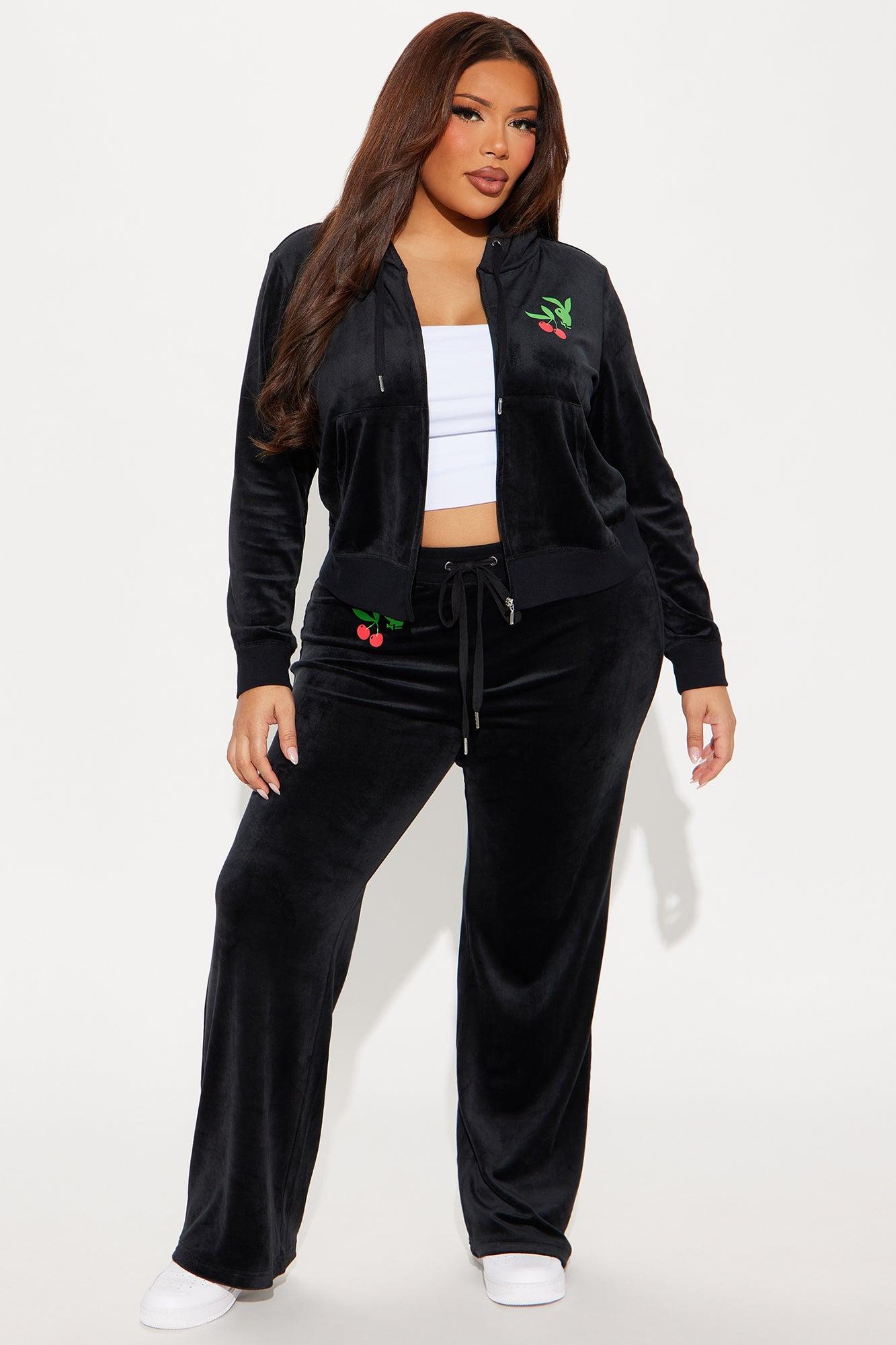 Playboy Cherry Velour Zip Up Hoodie - Black Product Image