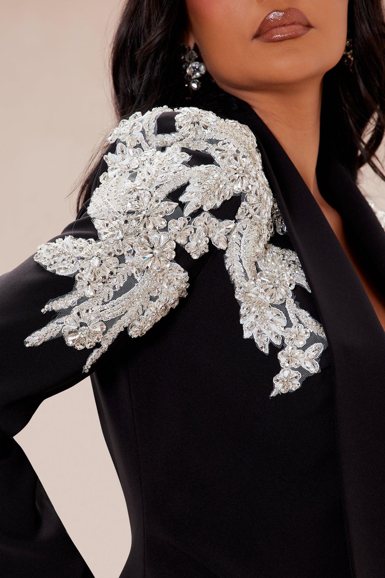 Renae Rhinestone Blazer Mini Dress - Black Product Image