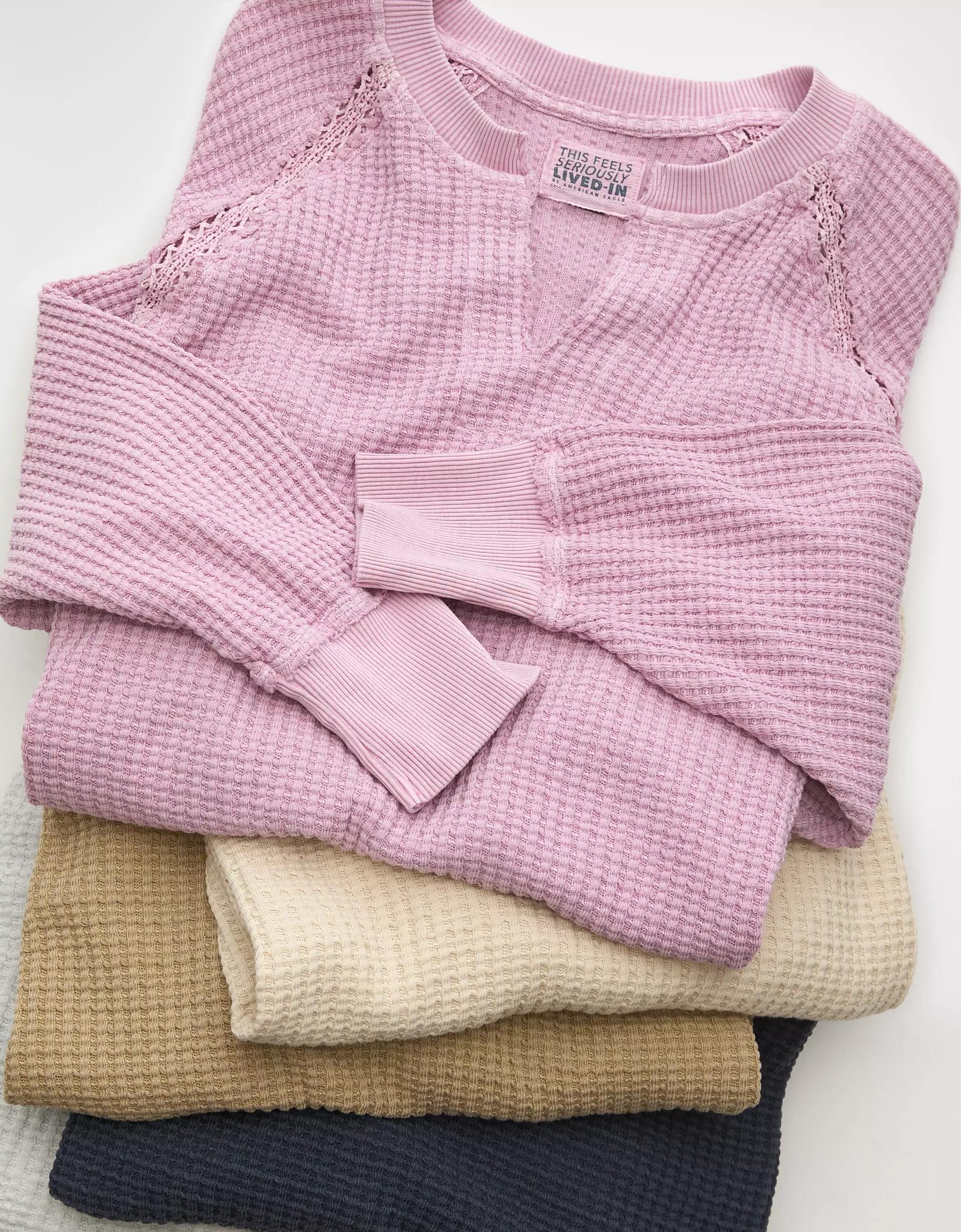 AE Big Hug Notch Neck Waffle Sweatshirt Product Image