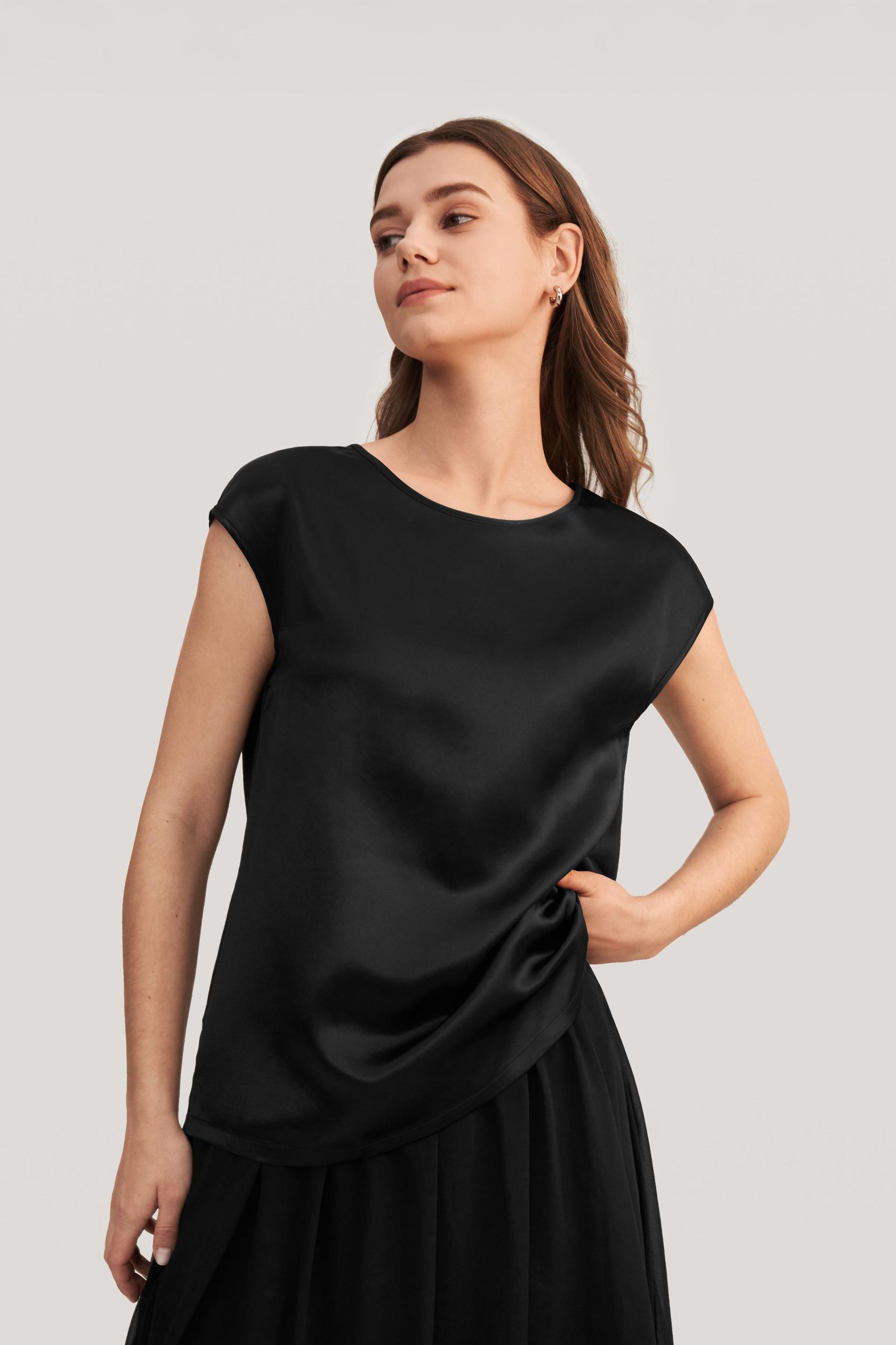 LILYSILK Silk T Shirt for Women Blue Natural Silk Smooth Basic Round Neck Free of Harmful Chemicals S Product Image