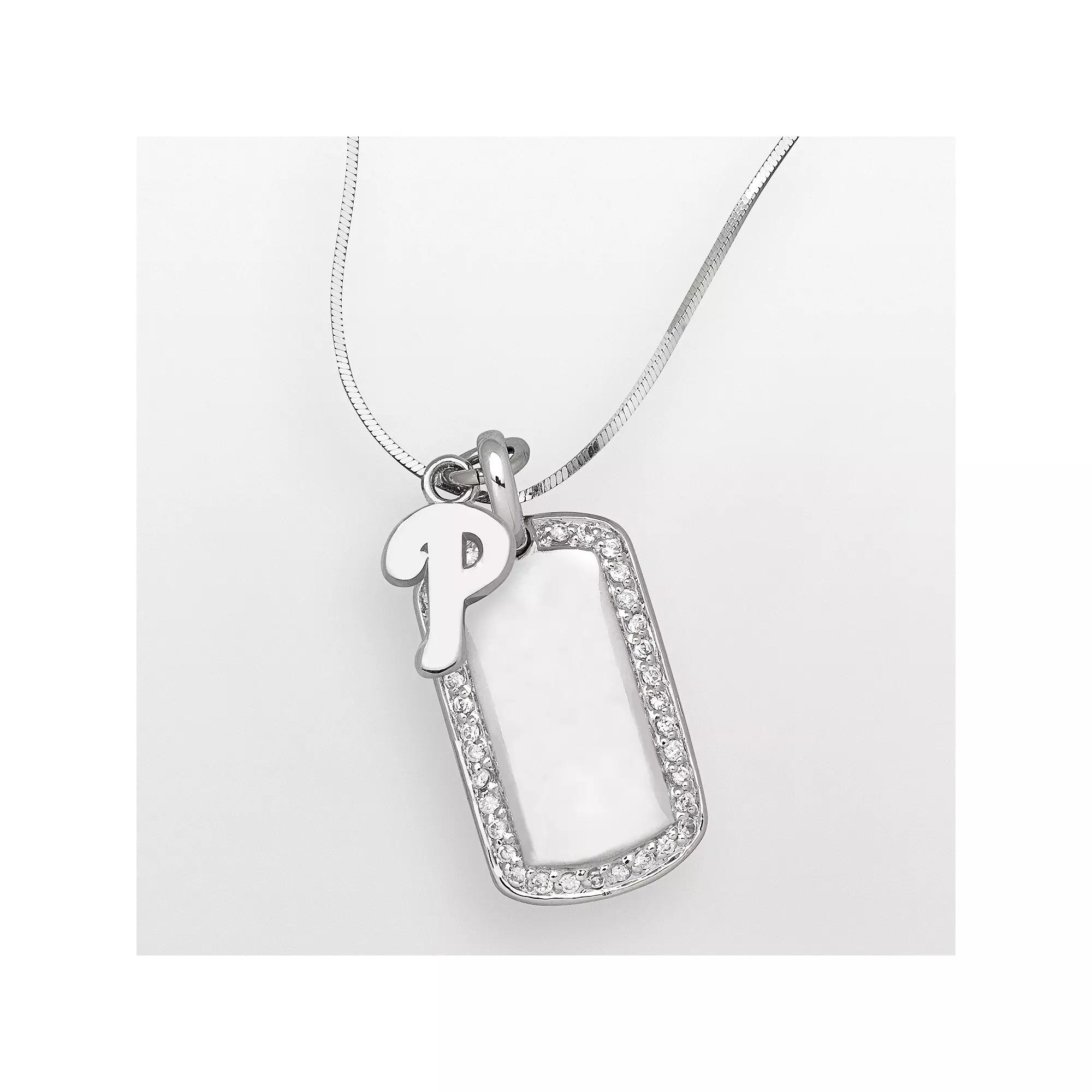 LogoArt Philadelphia Phillies Sterling Silver Cubic Zirconia Logo Dog Tag Pendant, Women's, Size: 18" Product Image