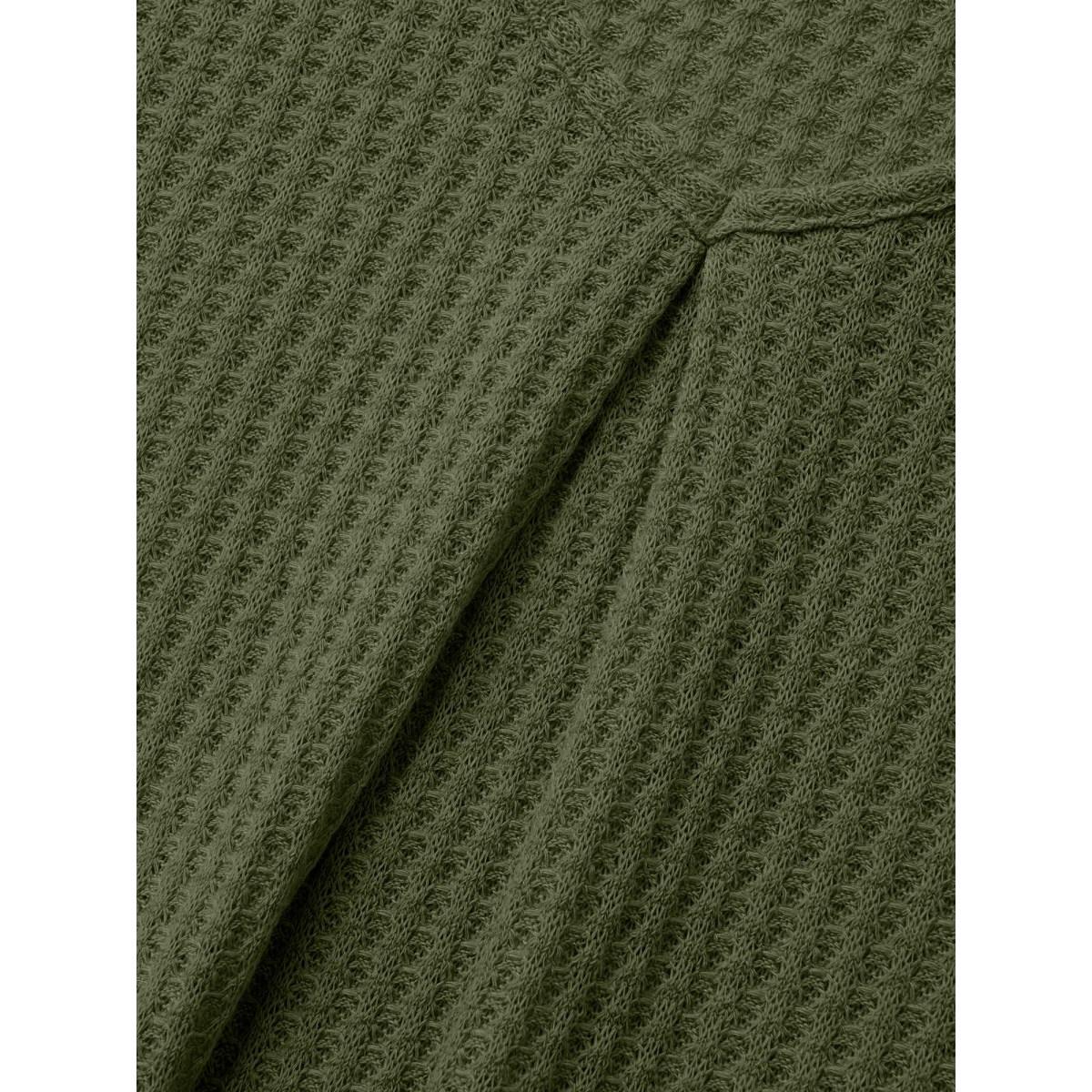 Plus Size Plain Waffle Knit Scoop Neck Plicated Detail T-shirt DarkGreen Women Leisure Non Plain V-neck Casual T-shirts BloomChic 18-20/2X Product Image