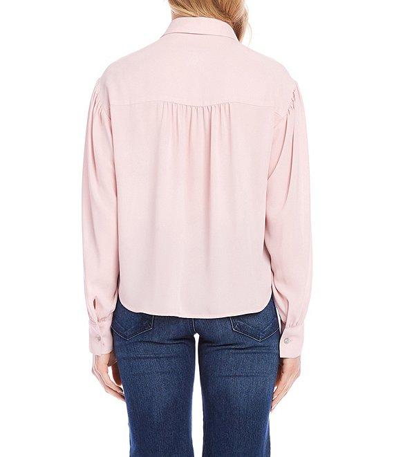 Karen Kane Silky Crepe Collared Long Sleeve Blouse Product Image