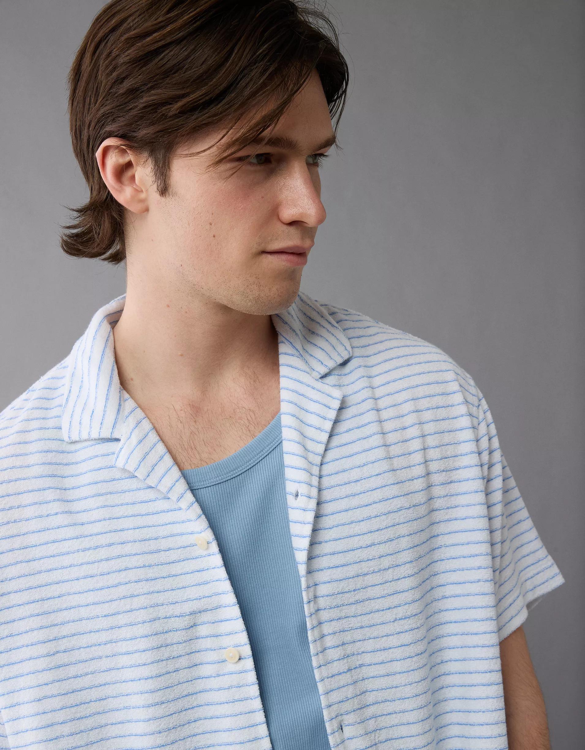 AE Terry Striped Button-Up Shirt Product Image