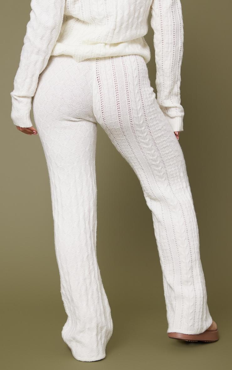 Cream Contrast Cable Knit Pants Product Image
