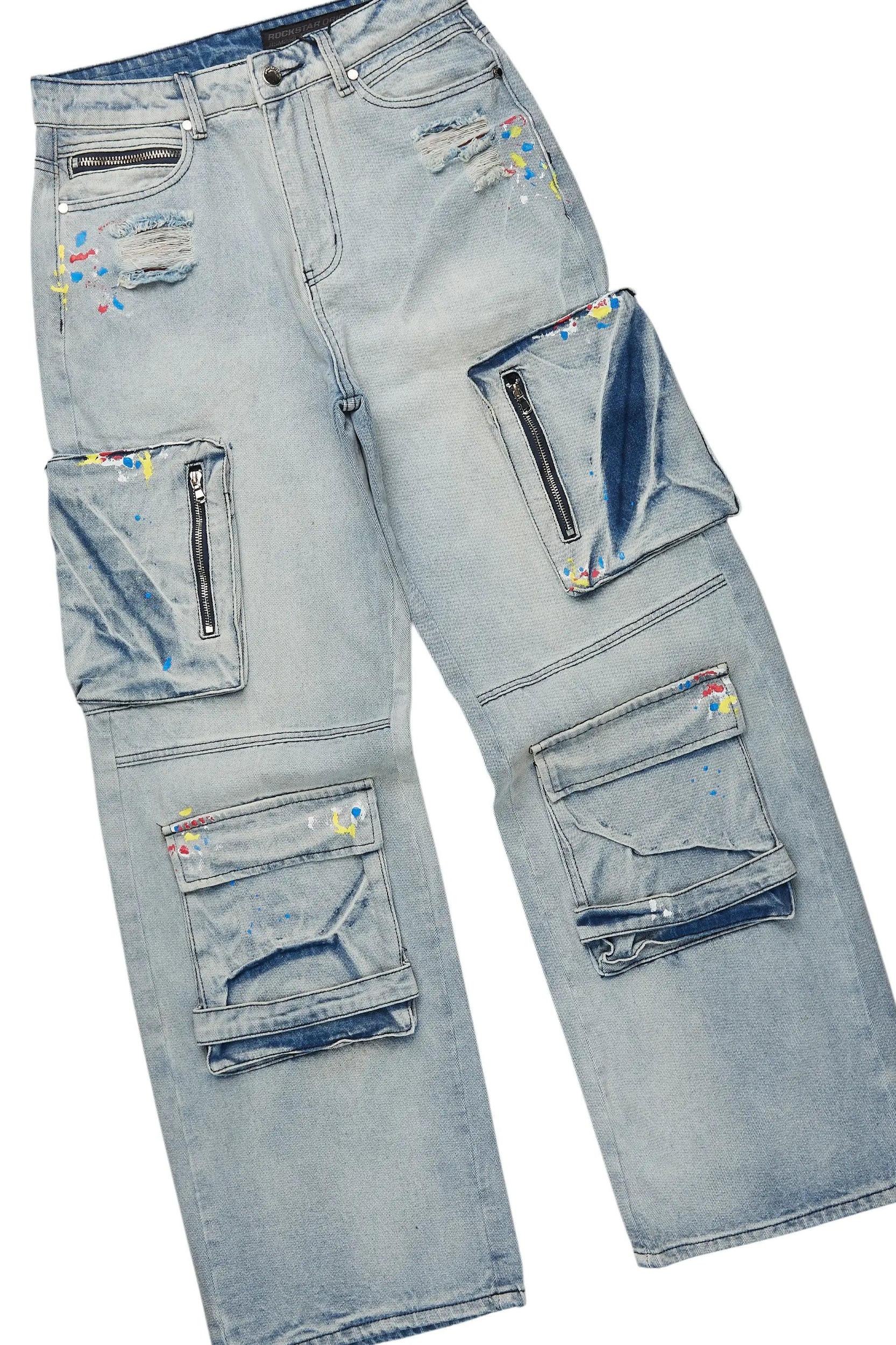 Yooz Grey/Blue Hoodie/Baggy Fit Jean Bundle Male Product Image