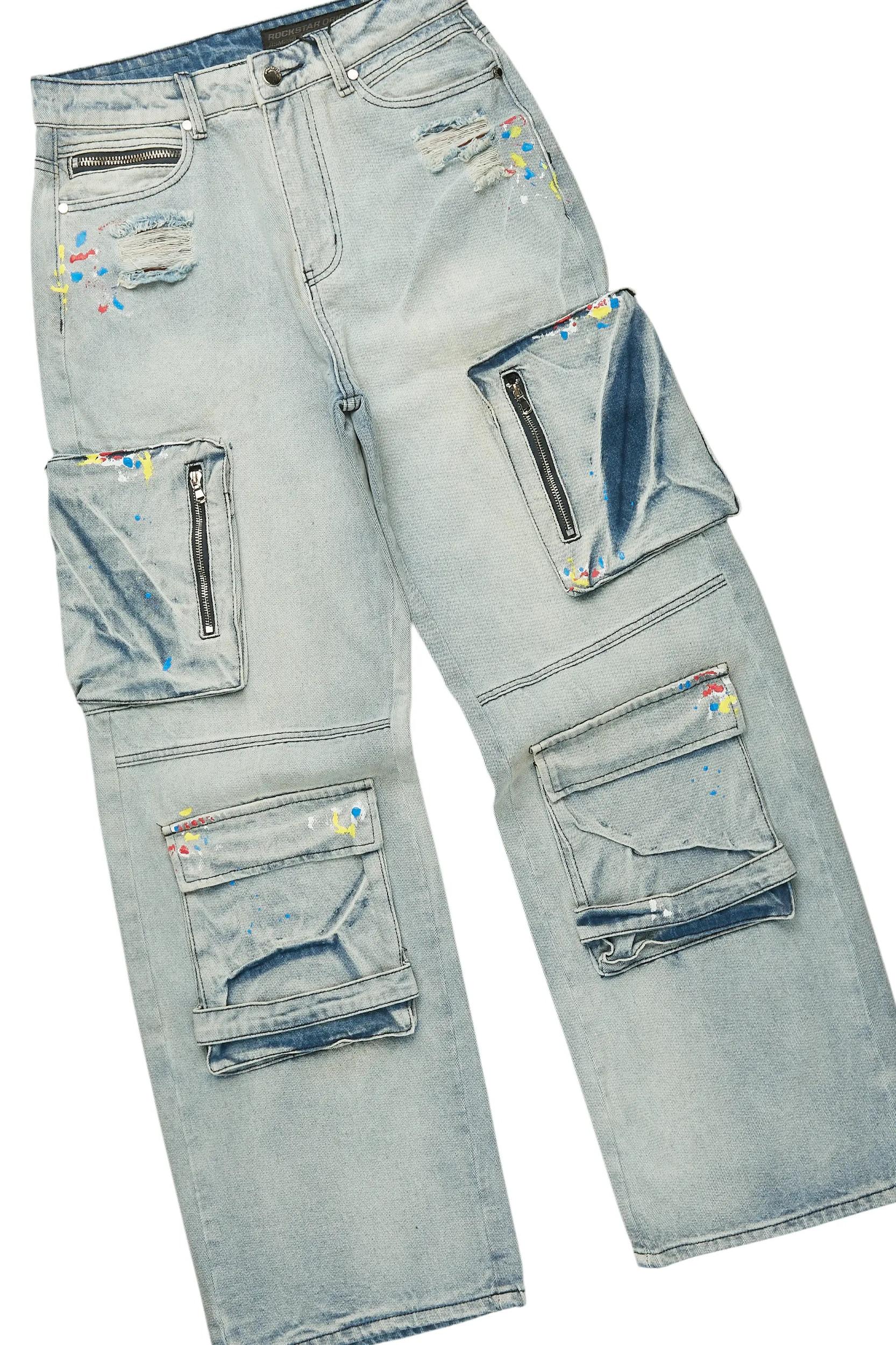 Yooz Grey/Blue Hoodie/Baggy Fit Jean Bundle Male Product Image