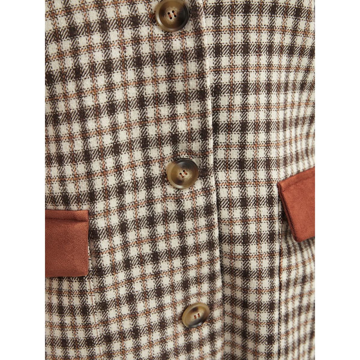 Plus Size Gingham Contrast Button Up Flap Pocket Coat Women Chocolate Casual Patchwork Ladies Dailywear Winter Coats BloomChic 14-16/1X Product Image