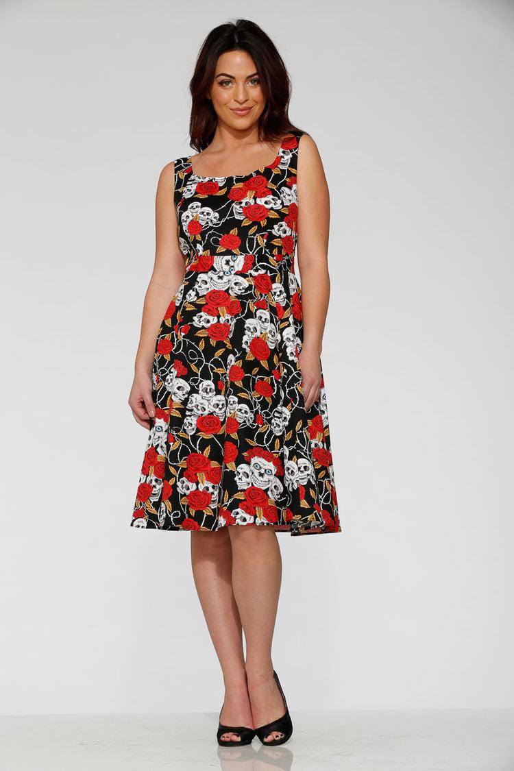 Black & Red Rose Skulls Swing Dress Product Image