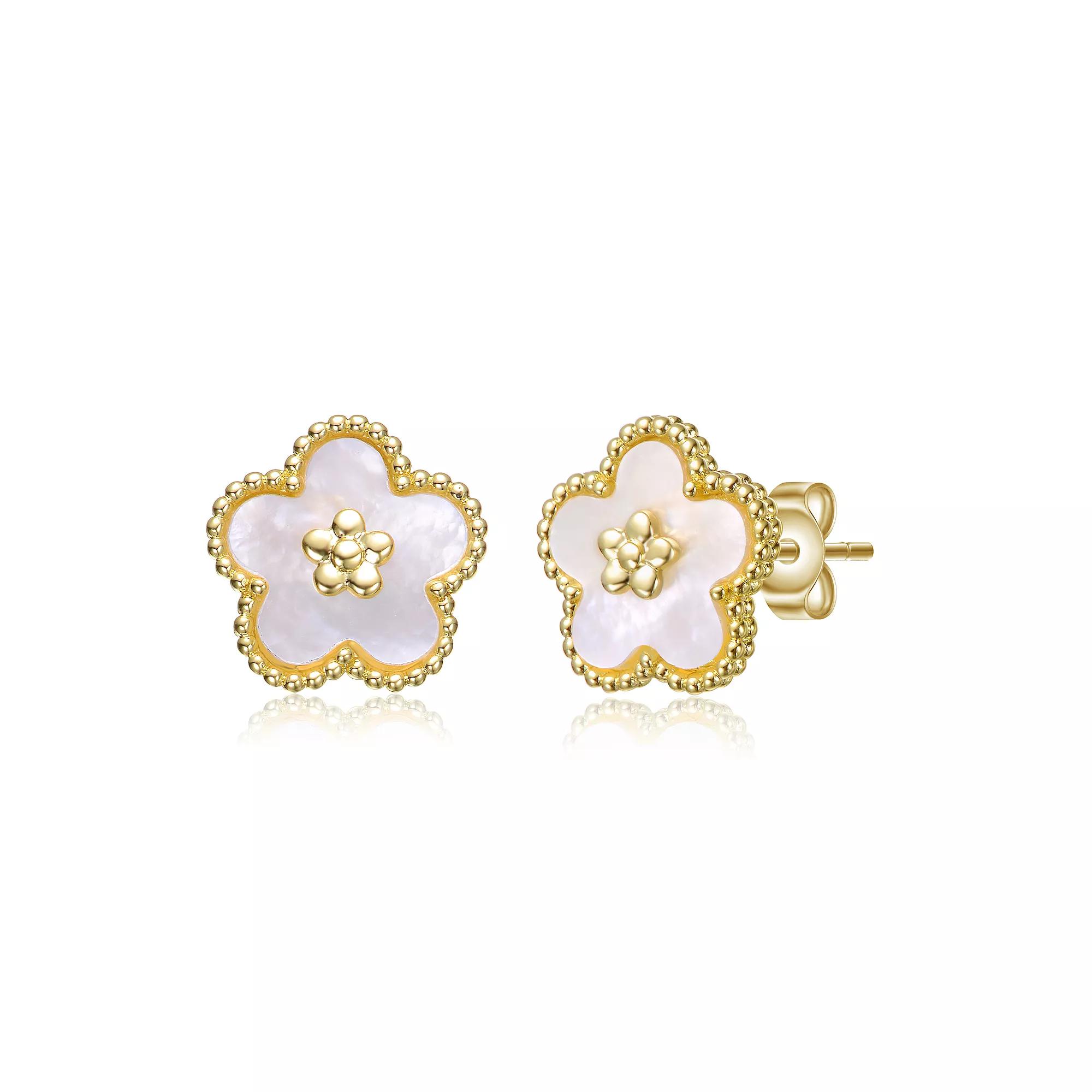 Kids 14k Gold Plated Mother of Pearl Flower Earrings, Womens, Gold Tone Product Image