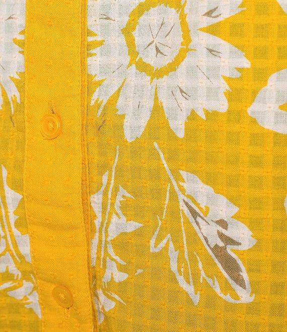 Investments Woven Medallion Floral 3/4 Sleeve Y-Neck Button Front Top Product Image