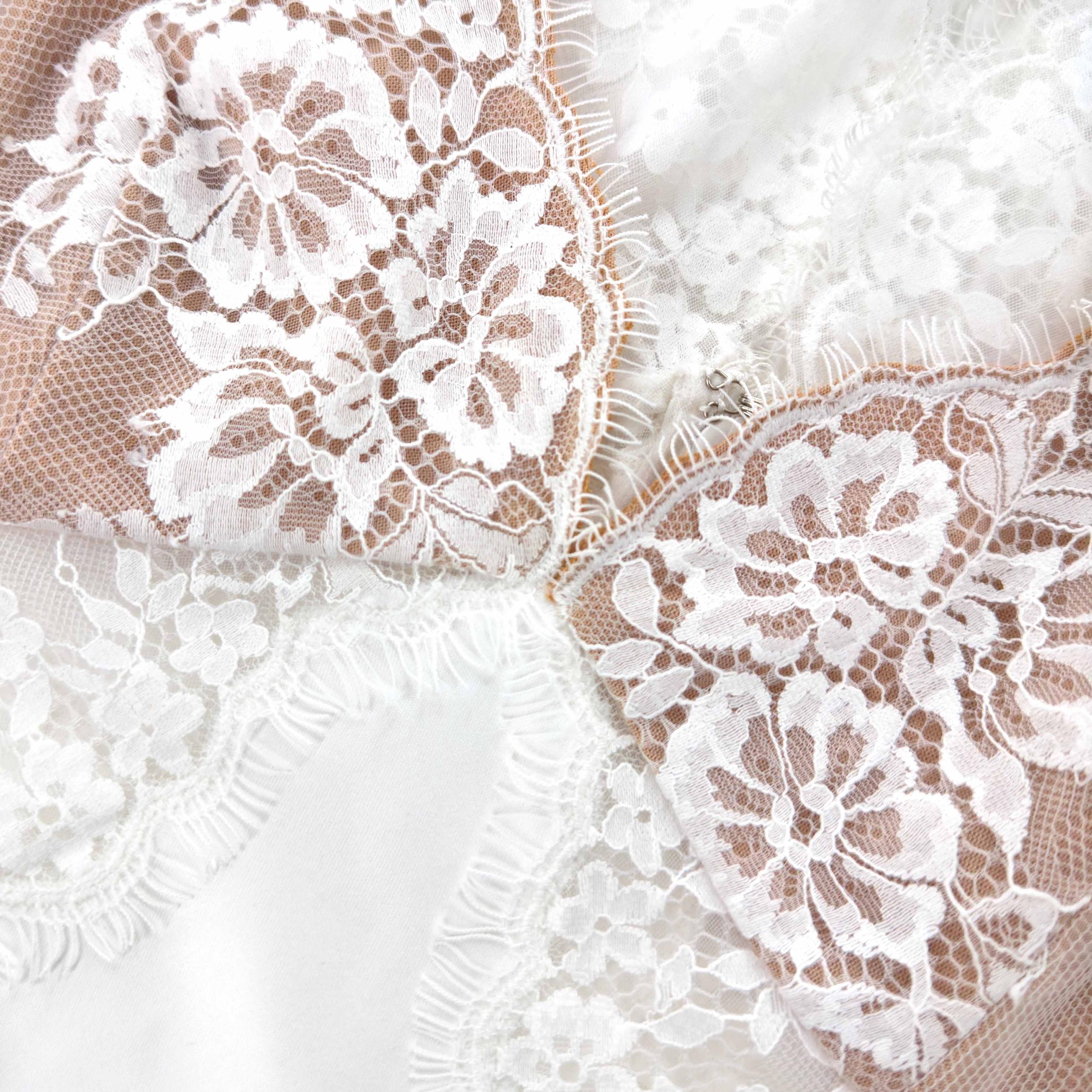 White Lace Satin Long Sleeve Maxi Dress Product Image