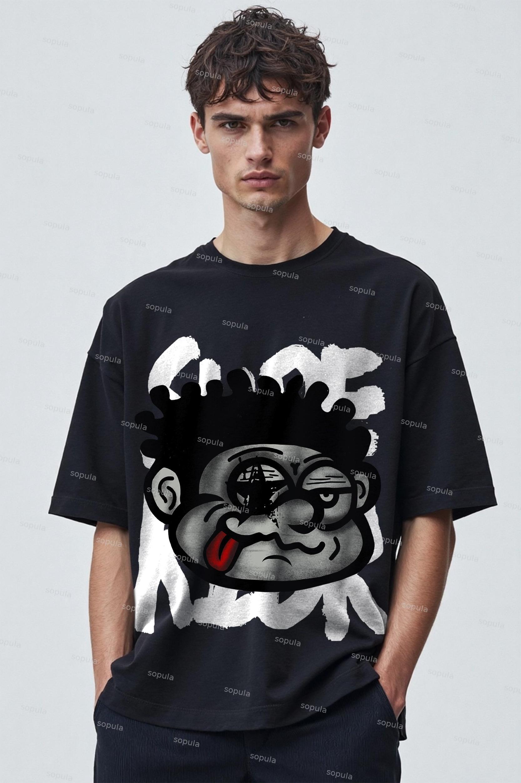 Vintage Big Face Graphic Cotton T-Shirt Product Image