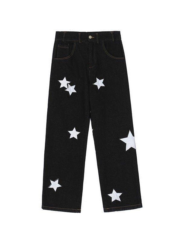 Black Wash Embroidered Star Boyfriend Jeans Product Image