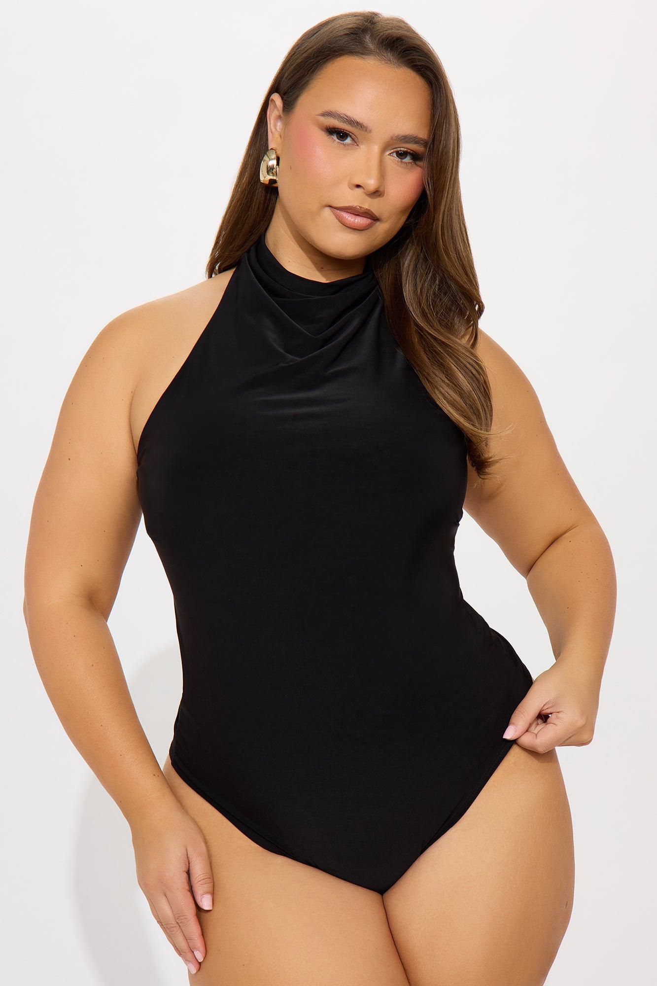 Trista Mock Neck Halter Bodysuit - Black Product Image