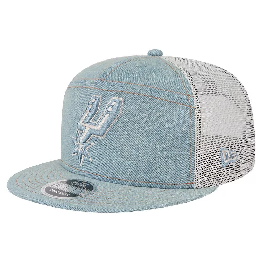 Men's New Era San Antonio Spurs Adventure Denim Split Panel 9FIFTY Snapback Trucker Hat, Turquoise A Product Image