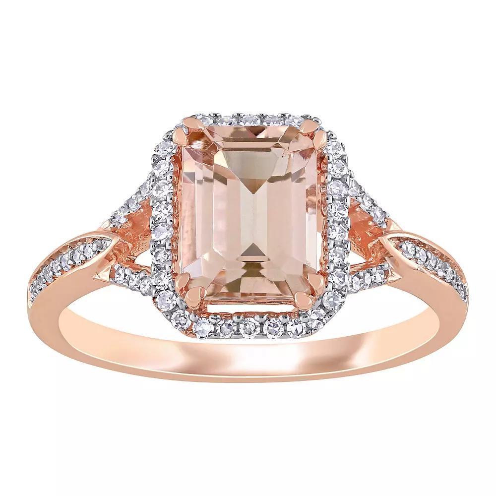 Stella Grace 14k Rose Gold Morganite & 1/5 Carat T.W. Diamond Halo Engagement Ring, Womens, 14k Rsgold Product Image