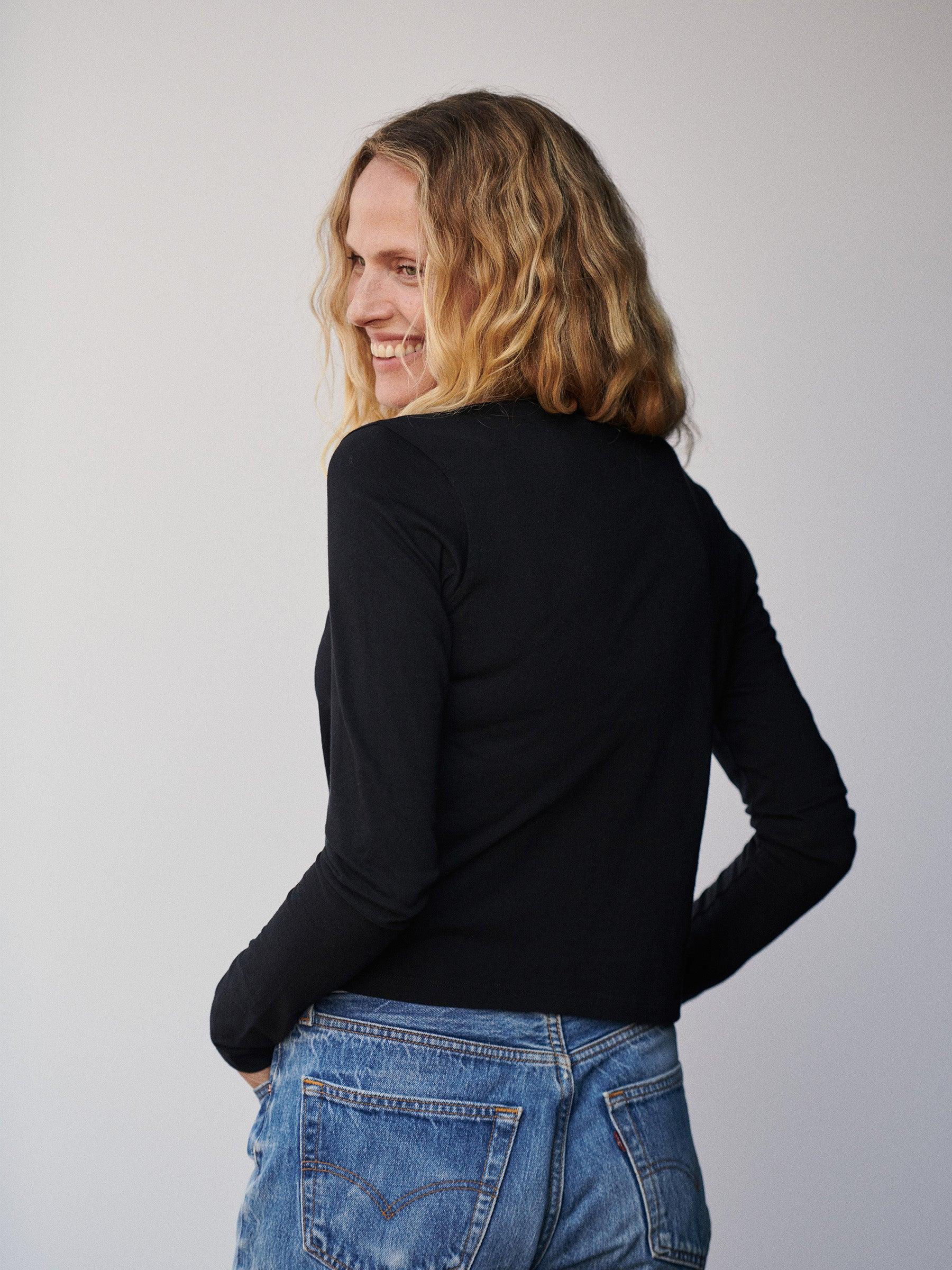 Black Pima L/S Boxy Crew Product Image