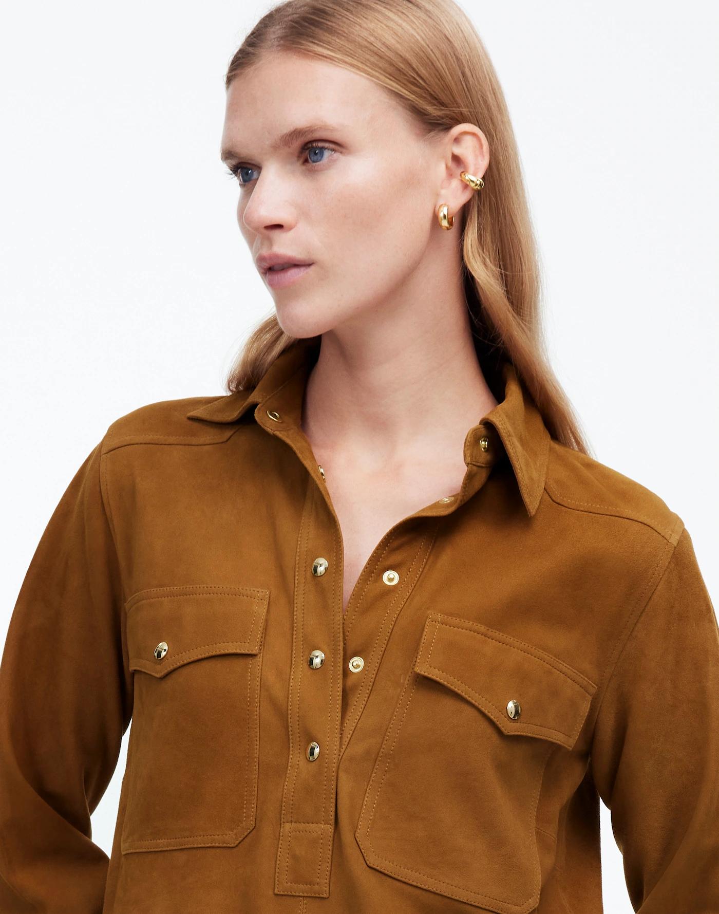 Button-Up Mini Shirtdress in Suede Product Image
