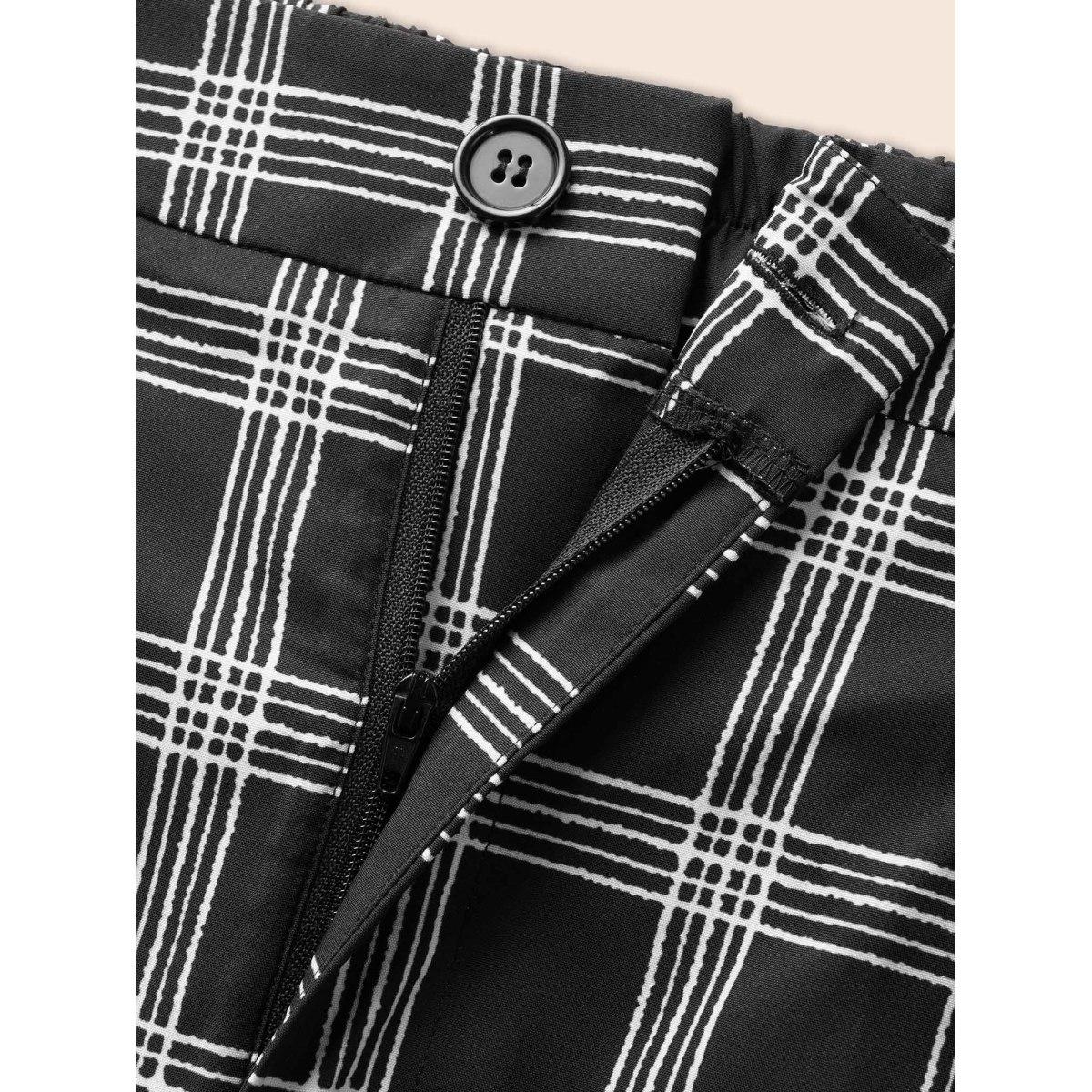 Plus Size Plaid Mid Rise Wide Leg Pants Women Black At the Office Wide Leg Mid Rise Work Pants BloomChic 26/4X Product Image