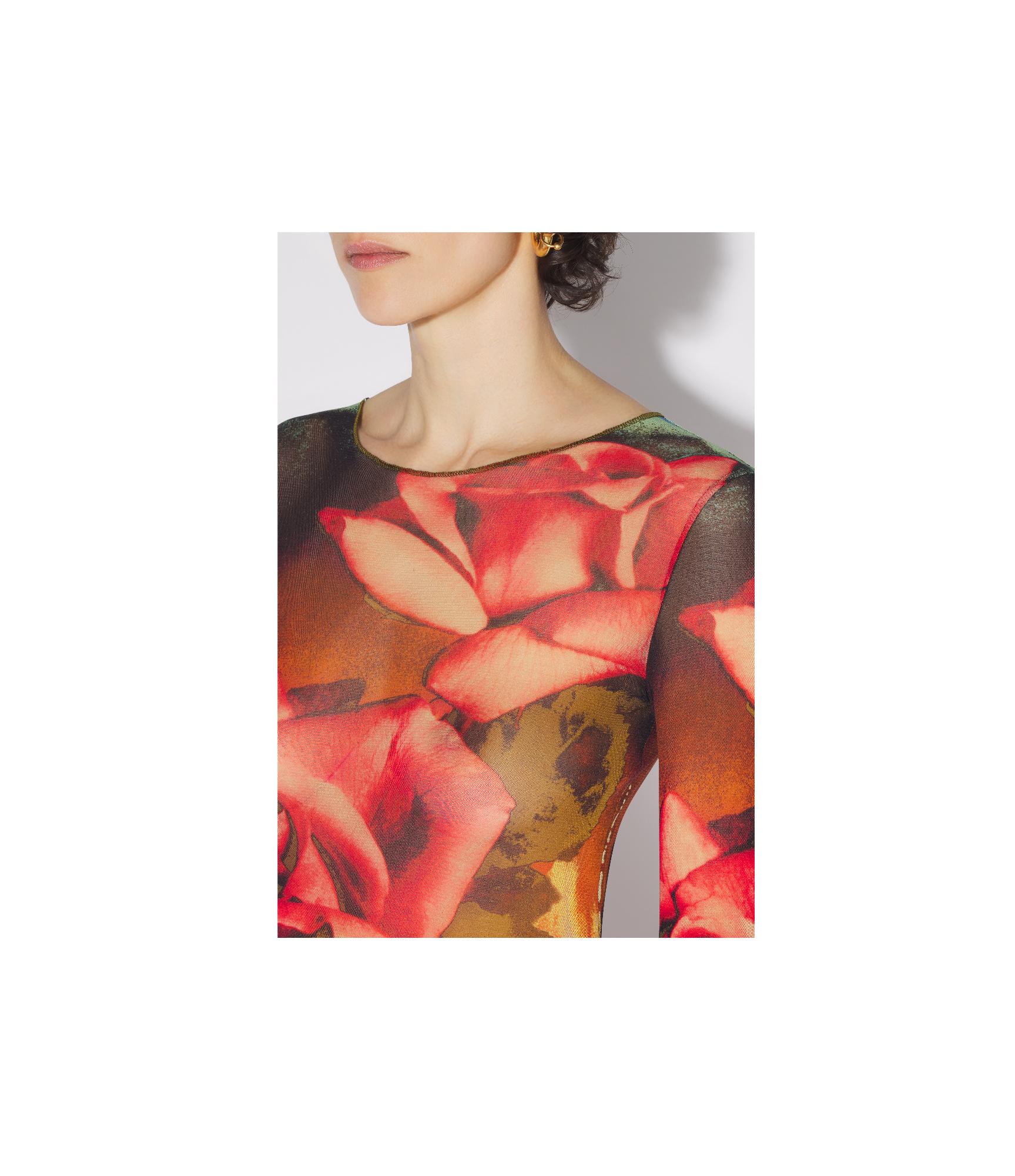JEAN PAUL GAULTIER Rose-print Mesh Midi Dress In Multicolor Product Image