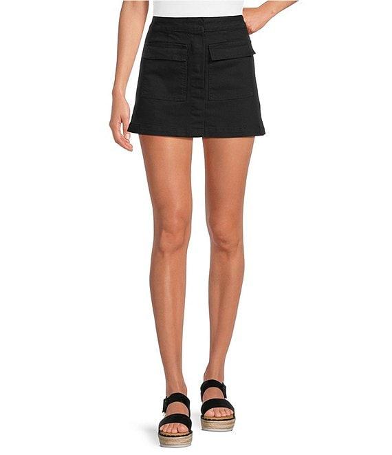 Chelsea & Violet Lena Denim A-Line Front Pocket Mini Skirt Product Image