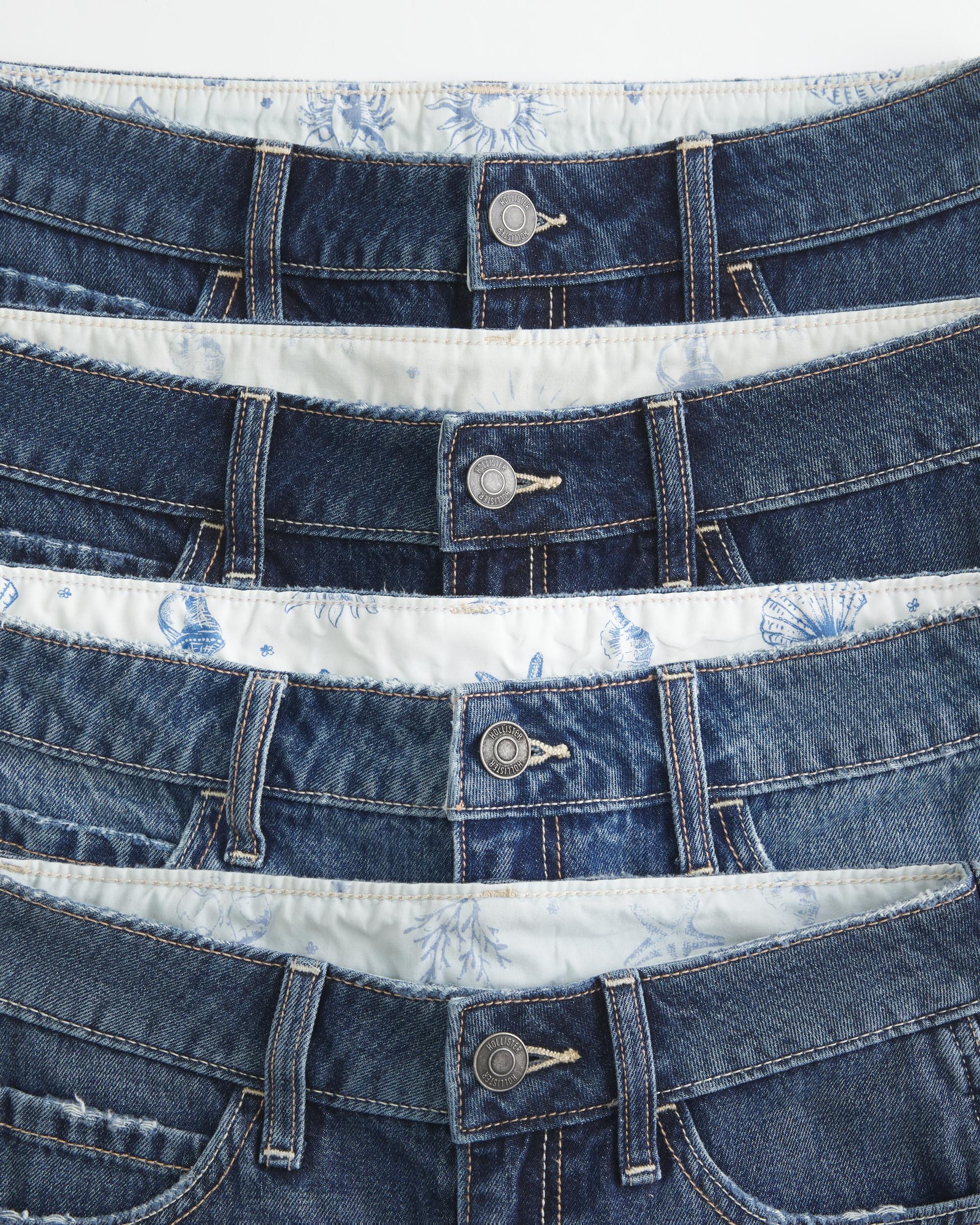 Low-Rise Dark Wash Baggy Denim Shorts 5" Product Image