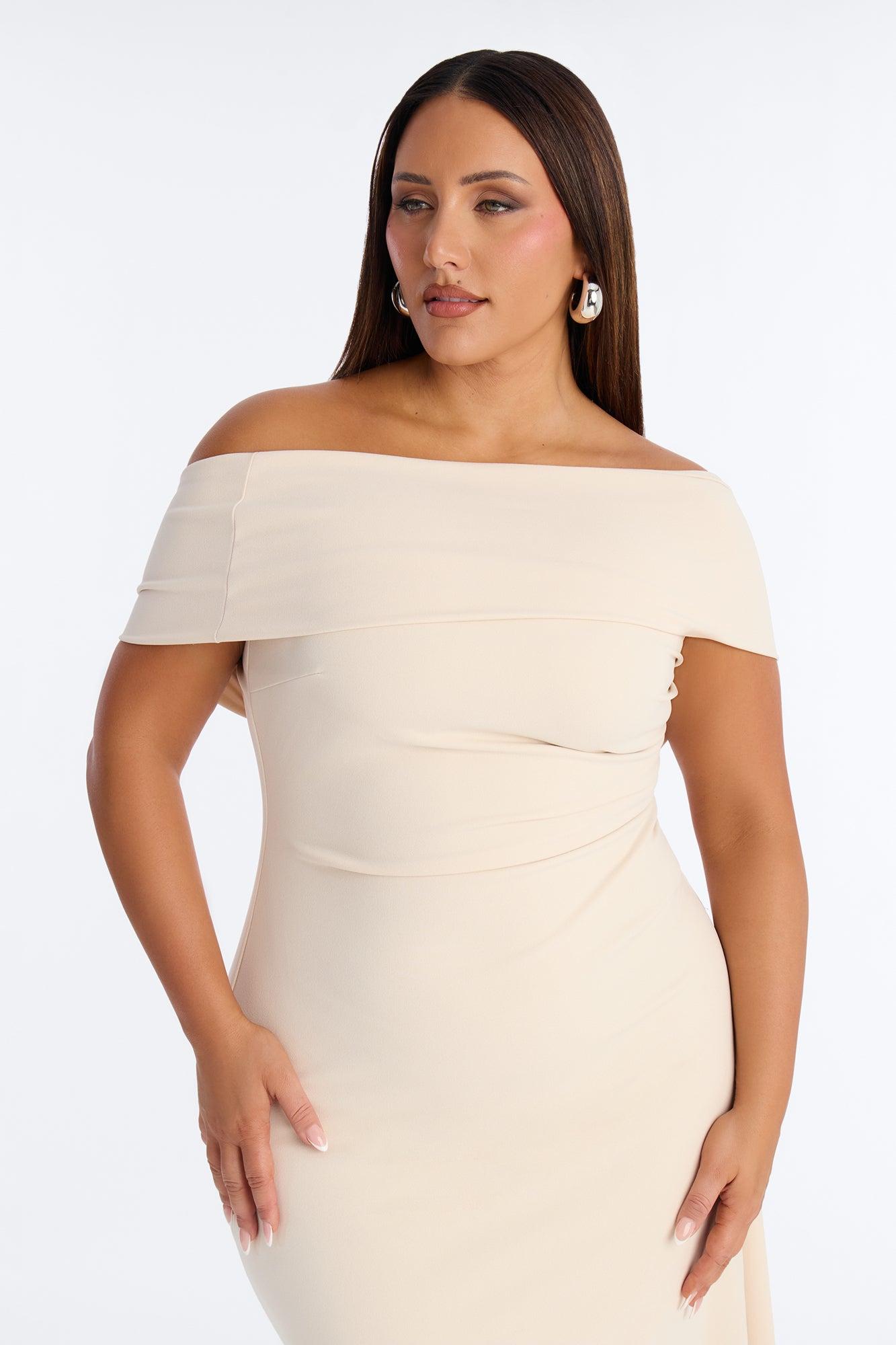 Millie One Shoulder Crepe Knit Midi Dress - Cream Female Product Image