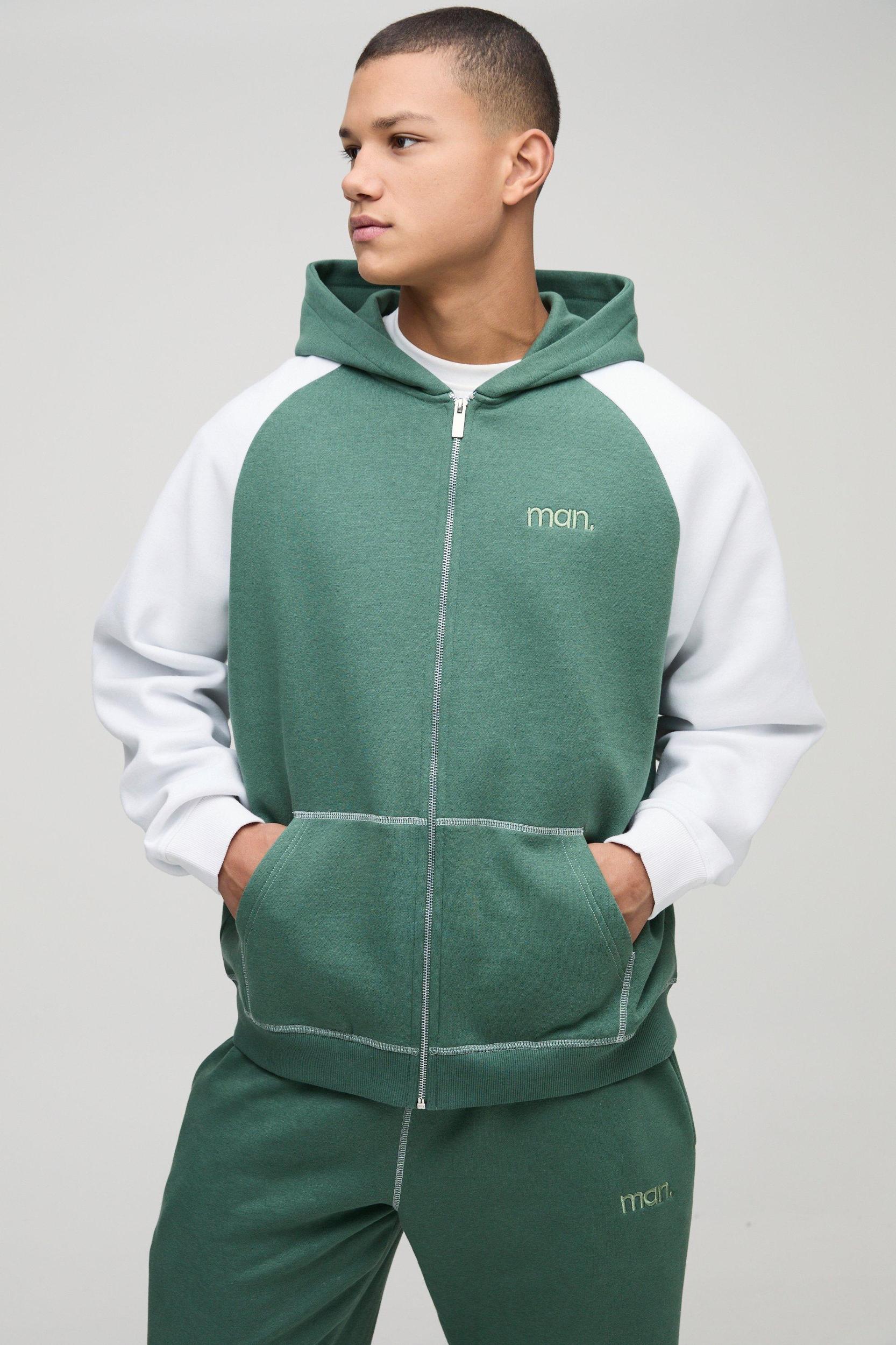 Oversized Man Colour Block Zip Hooded Tracksuit | boohooMAN USA Product Image