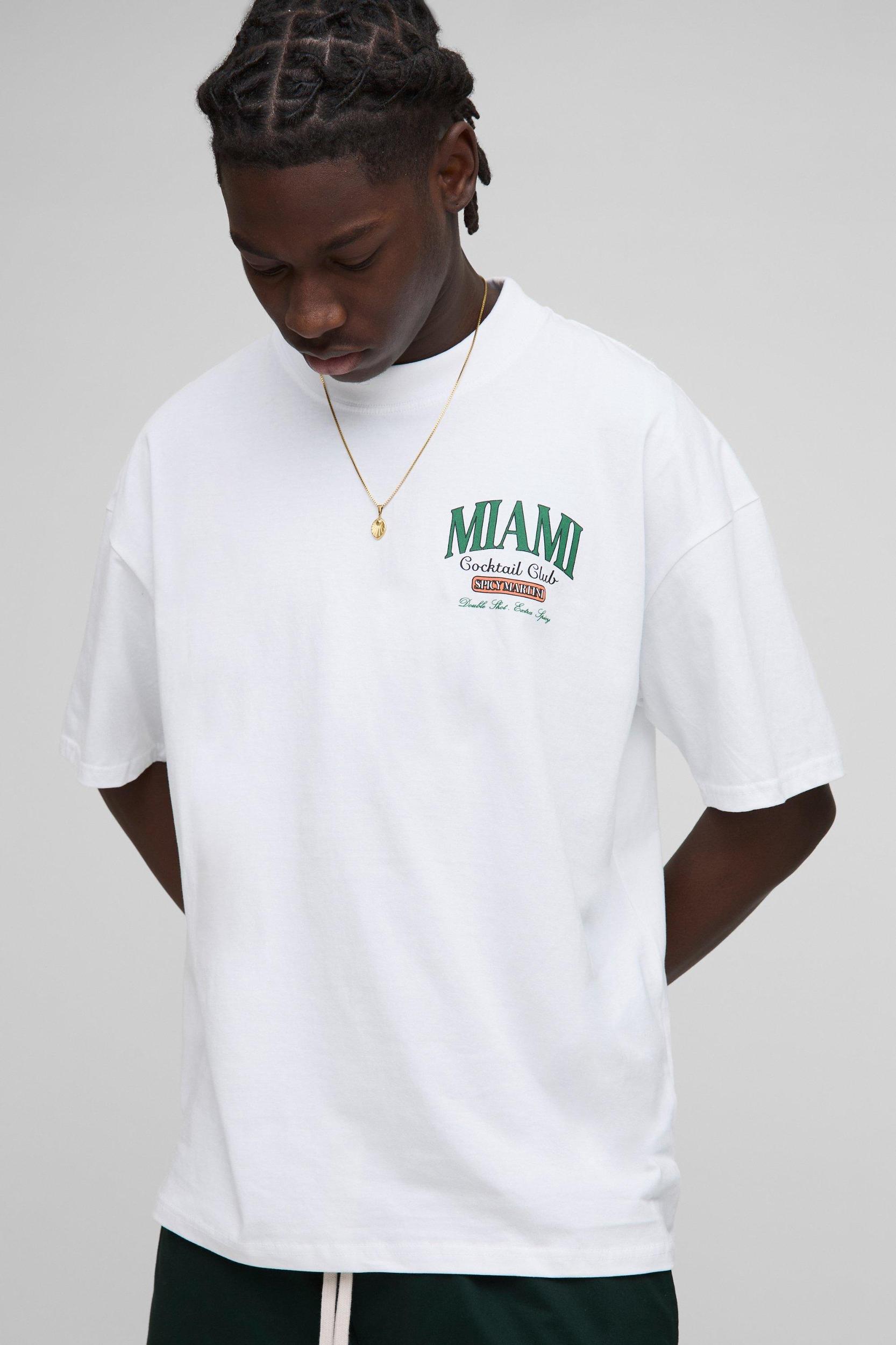 Oversized Extended Neck Miami Cocktail Club Graphic T Shirt | boohooMAN USA Product Image