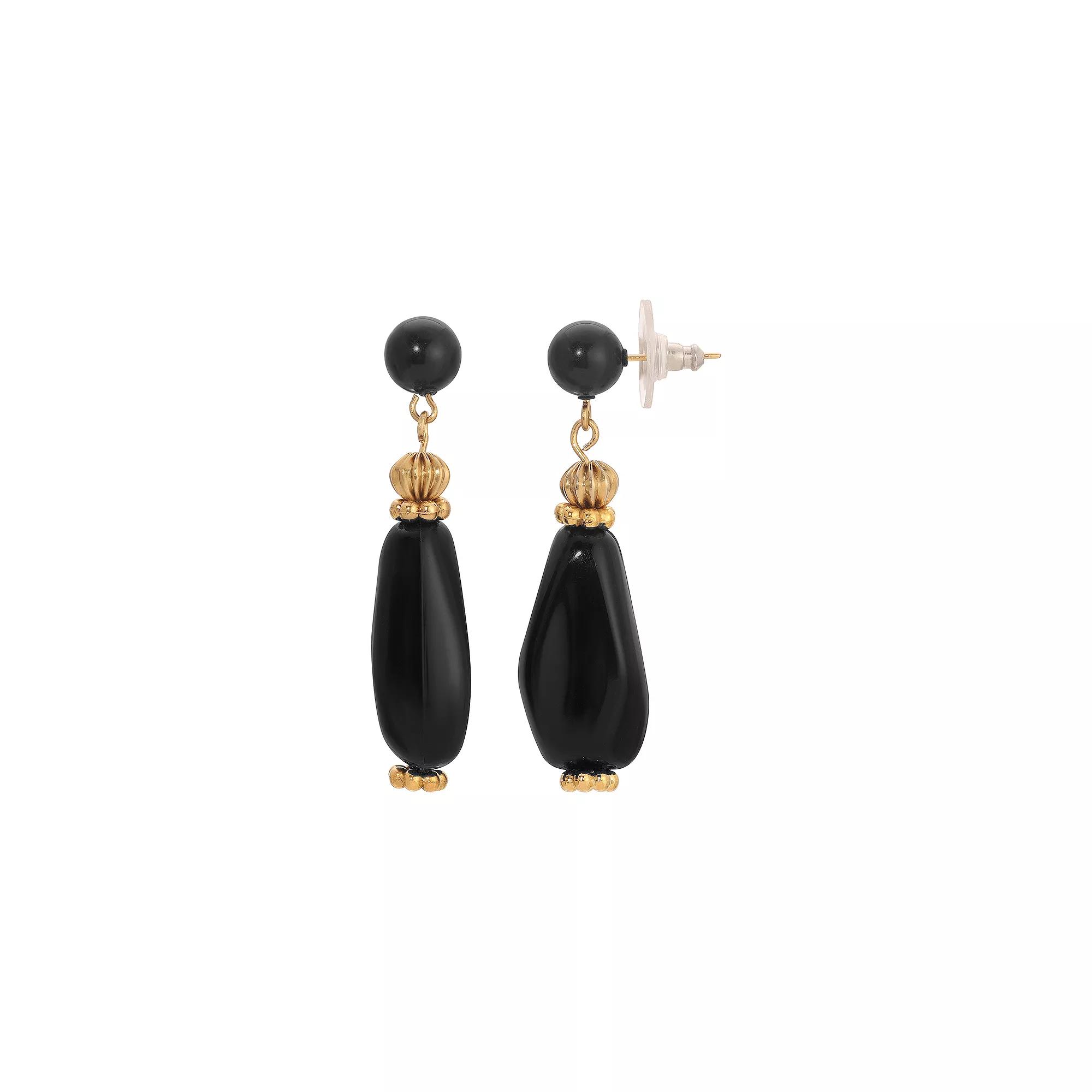 1928 Gold Tone Jet Bead Drop Earrings, Women's, Black Product Image